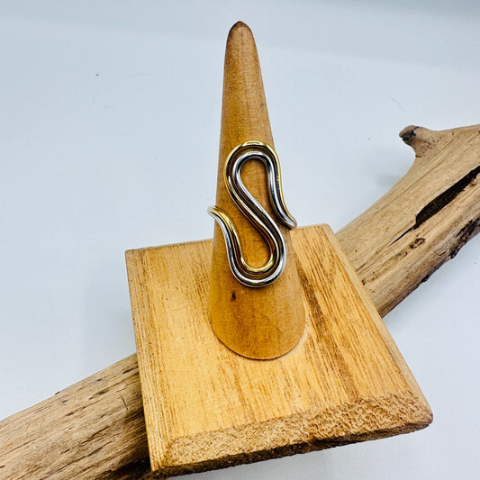 Two-Tone Abstract Ring-18K Gold & Silver-Adjustable