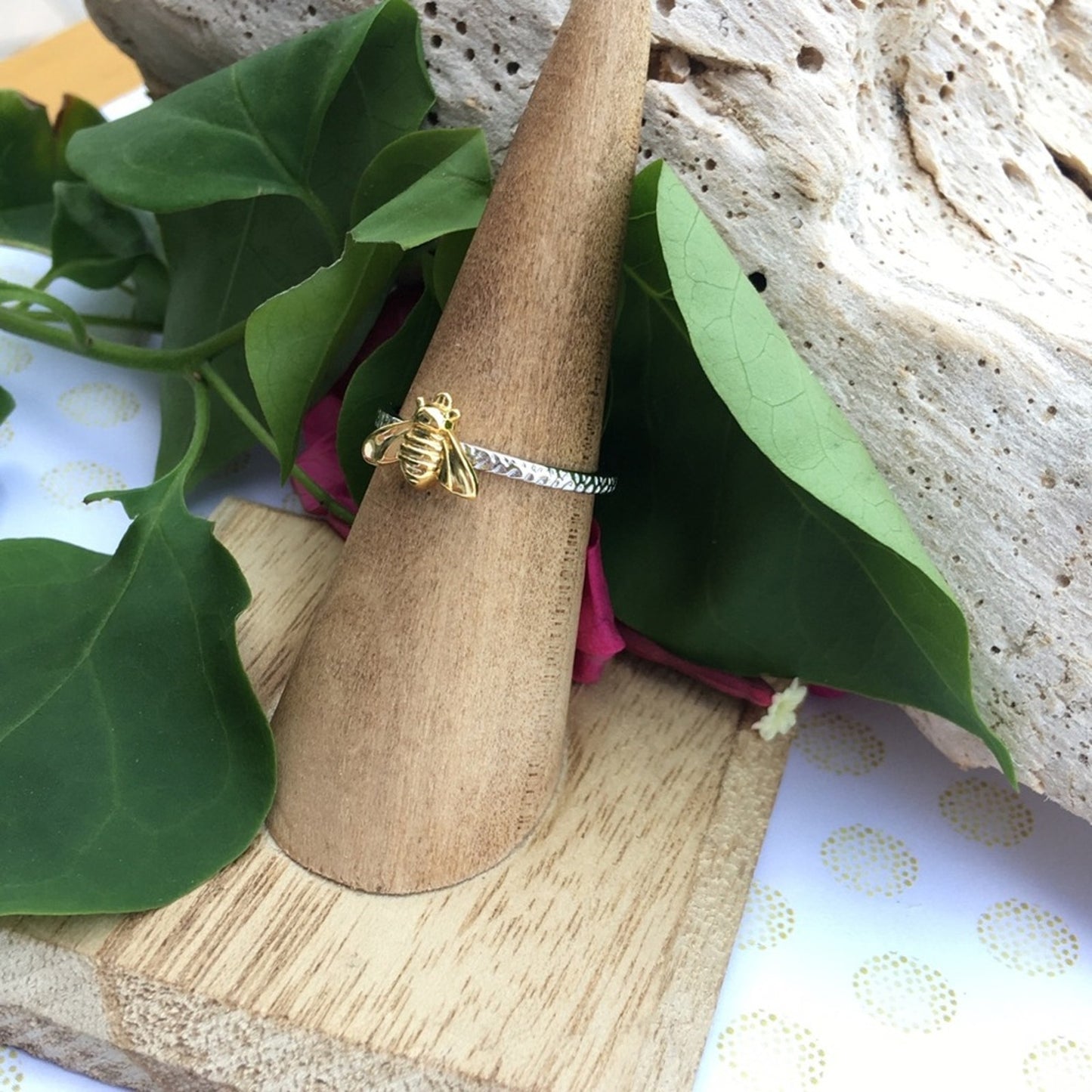 Bee Two-Tone Sterling Silver Yellow Gold Ring