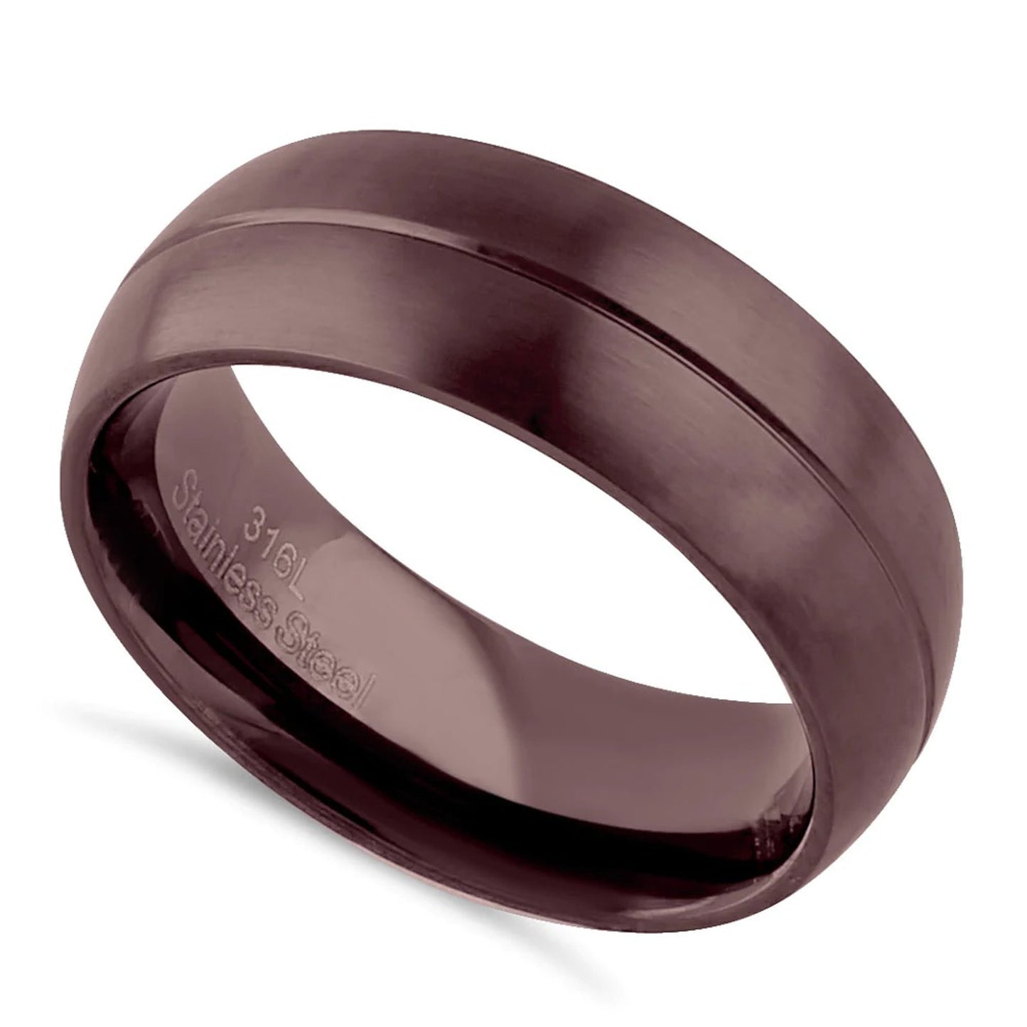Stainless Steel Brown Plated Groove Band Ring Size 9