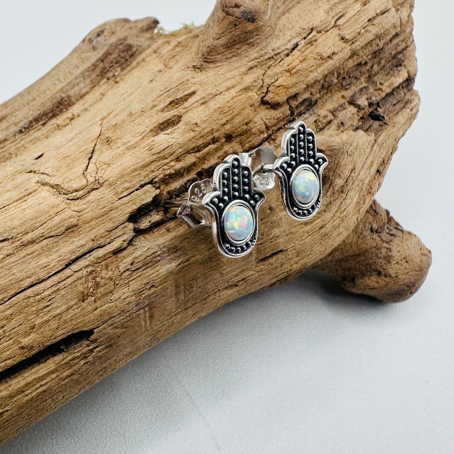 Hamsa Lab Opal Sterling Silver Stud Earrings