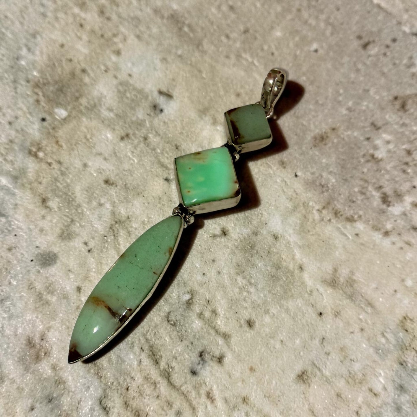 Chrysoprase Geometric Pendant 925 Silver Overlay