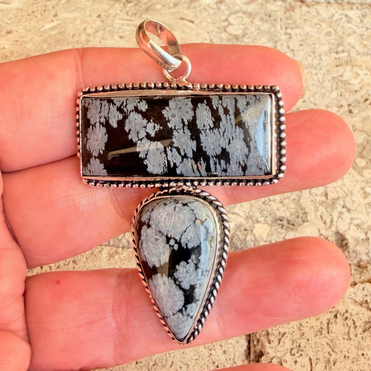 Snowflake Obsidian Statement Pendant 925 Silver Overlay