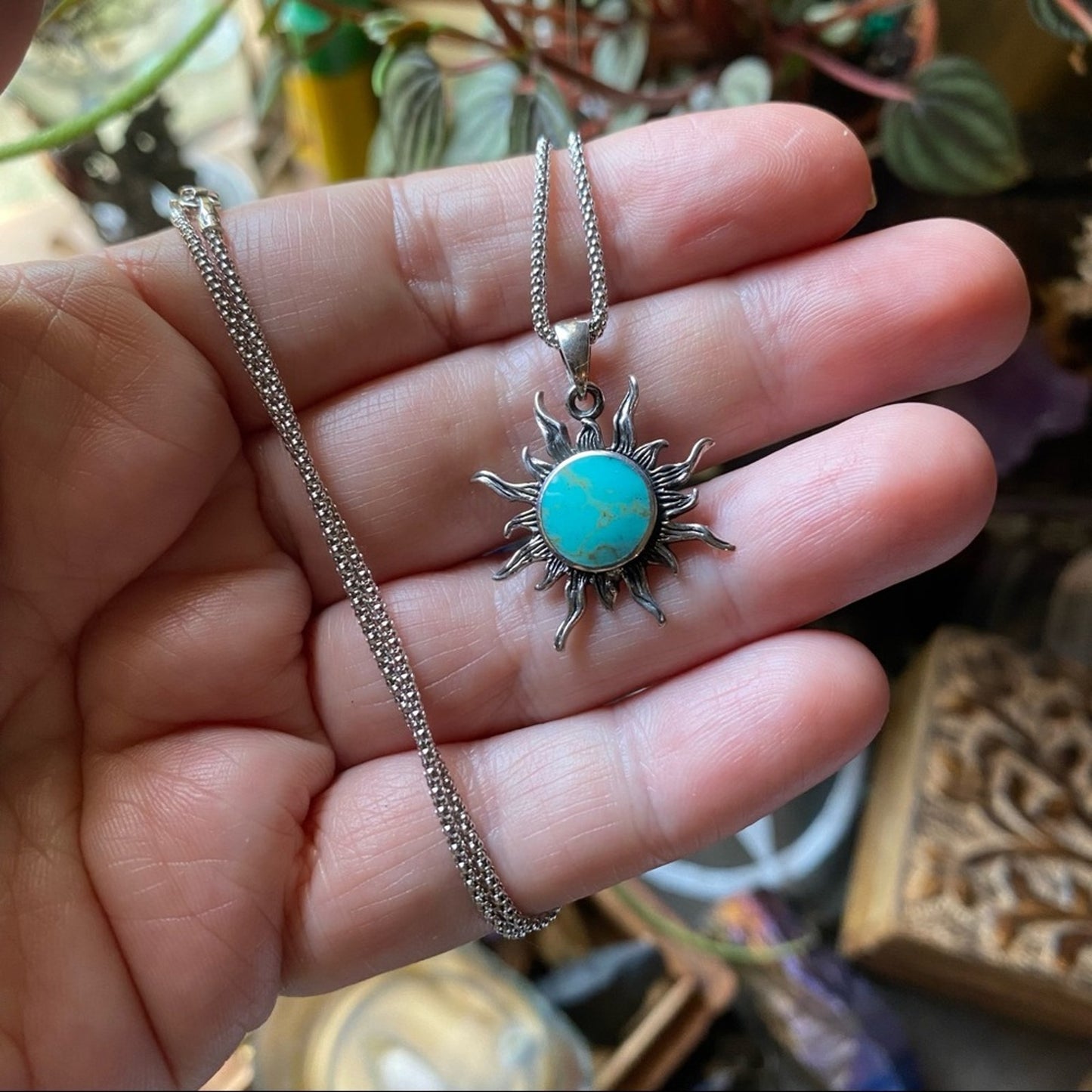 Turquoise Sunburst Sterling Silver Necklace Pendant
