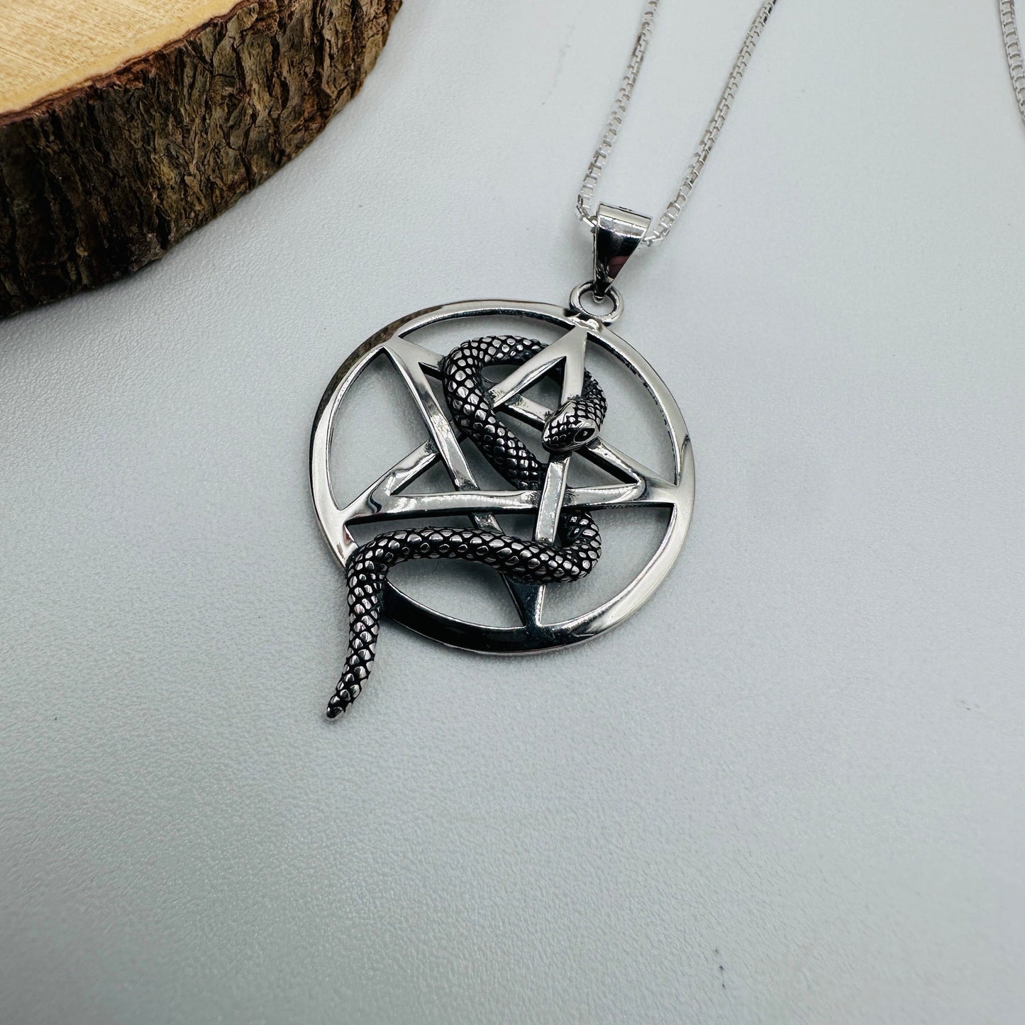 Sterling Silver Snake Pentagram Pendant Necklace-925 Silver