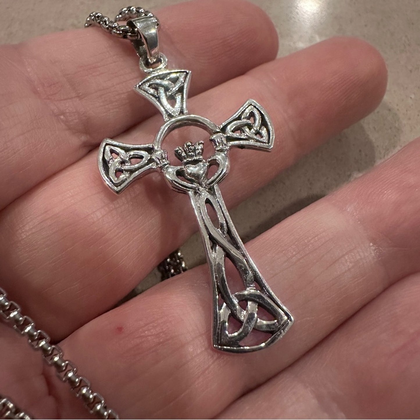 Sterling Silver Celtic Cross Necklace – 18” Stainless Steel Chain