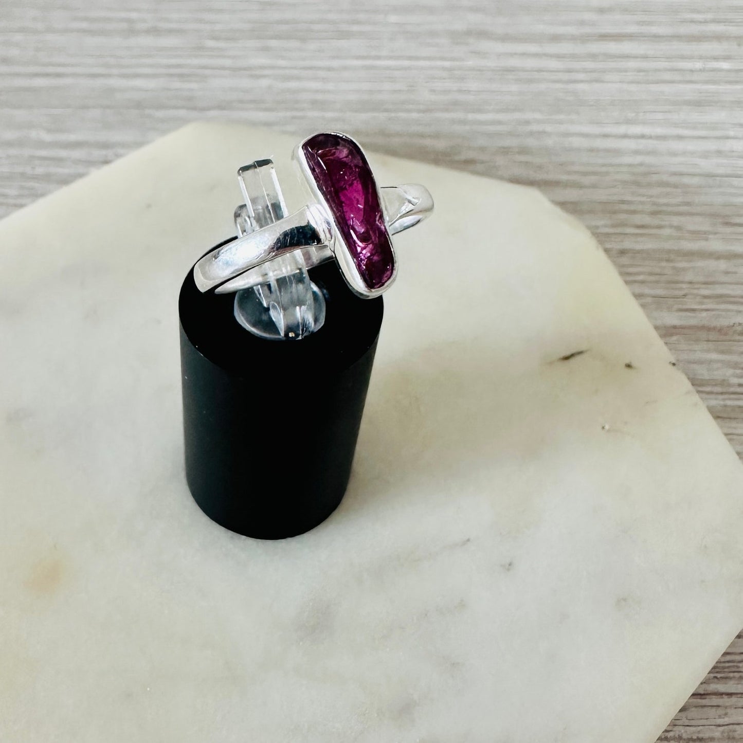 Natural Pink Tourmaline Crystal Sterling Silver Ring