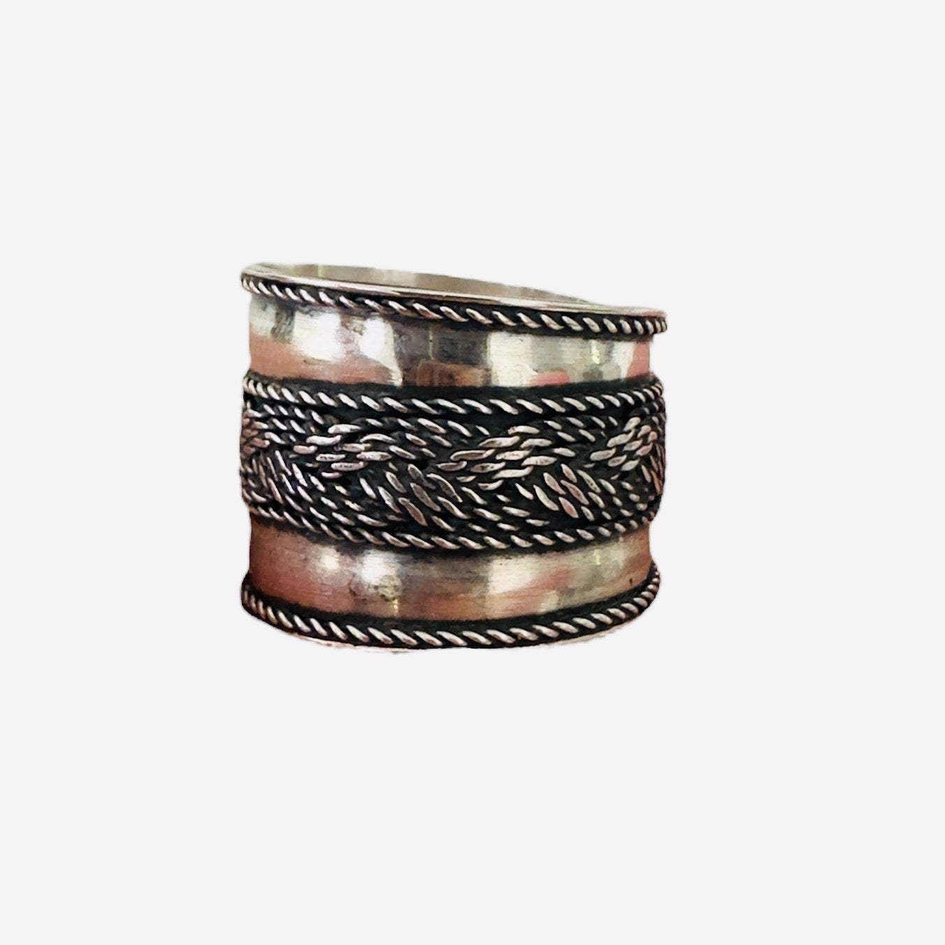 Sterling Silver Wide Band Bali Ring