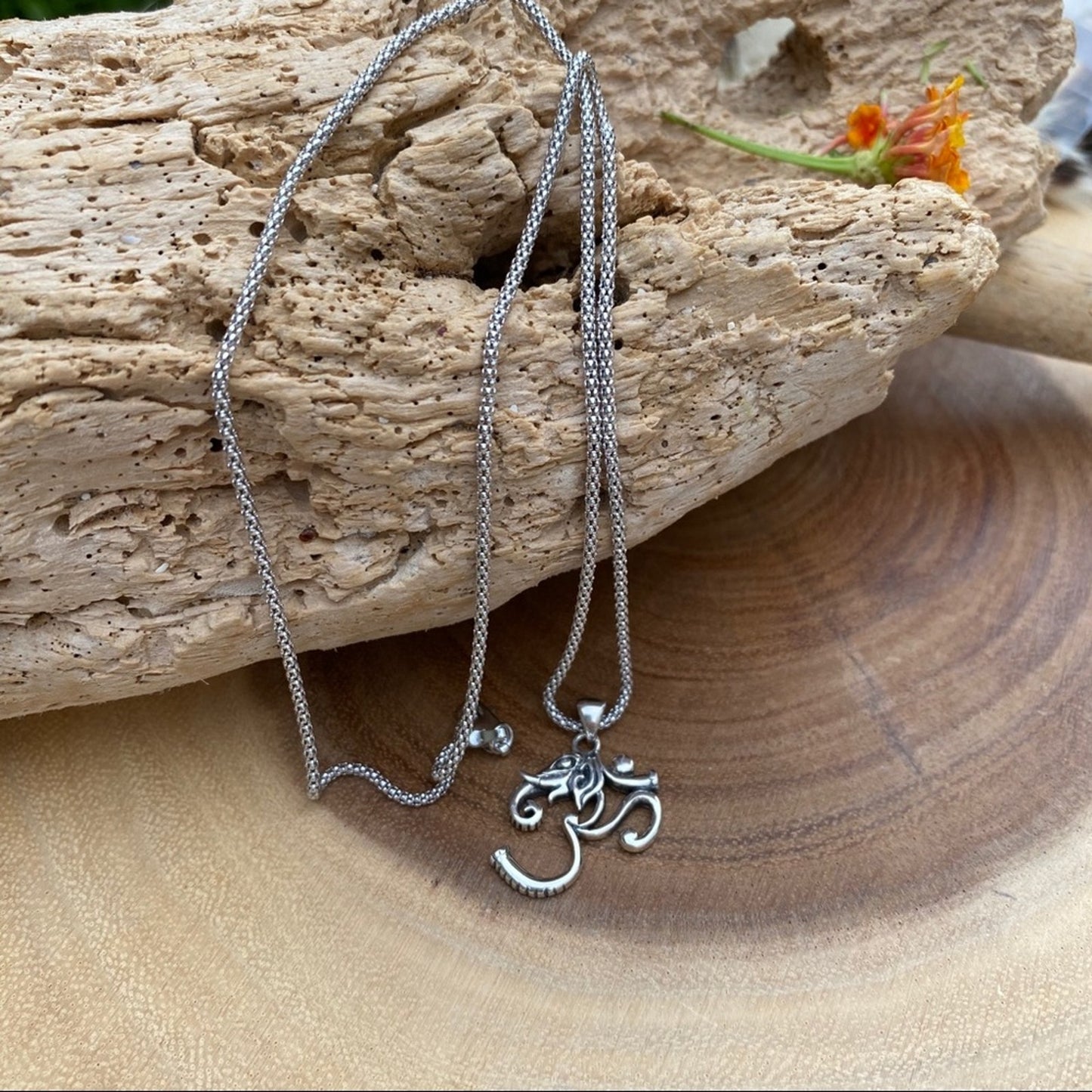 Sterling silver Om Elephant necklace