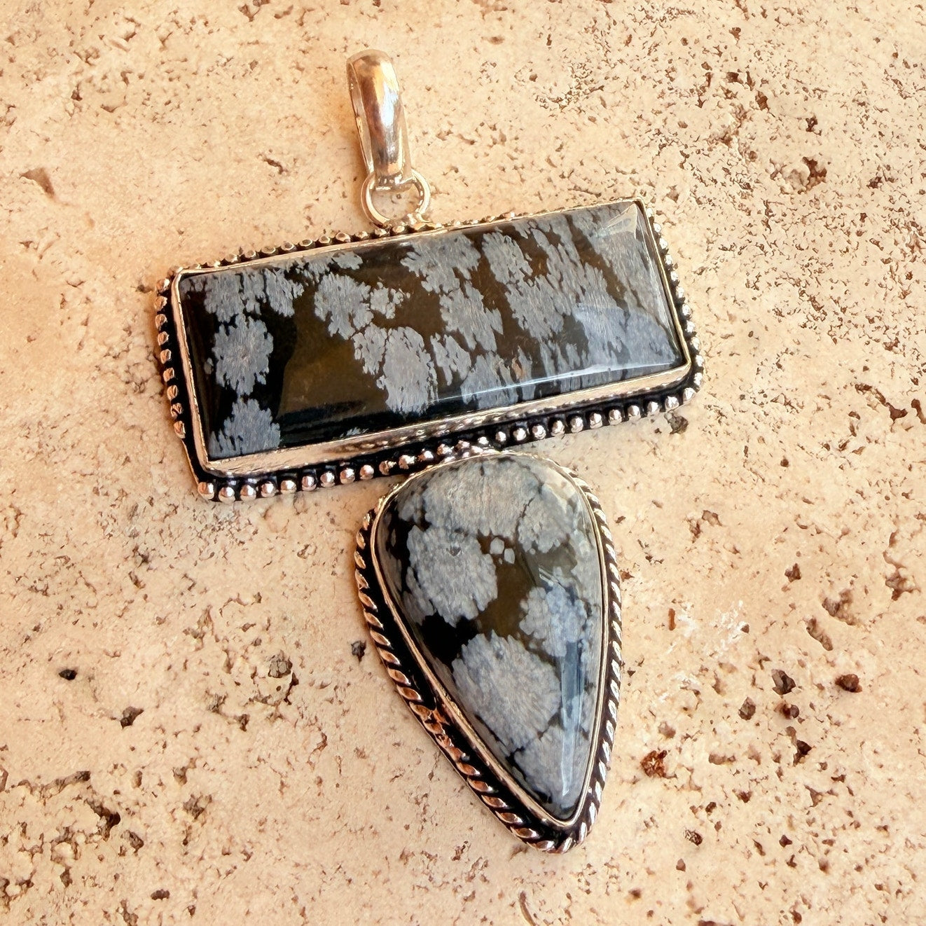 Snowflake Obsidian Statement Pendant 925 Silver Overlay