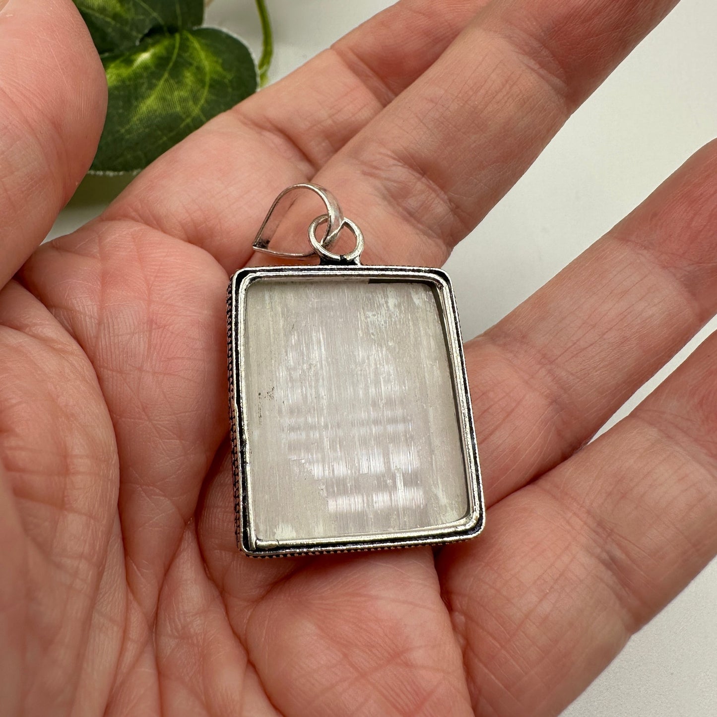 Natural Selenite Pendant 925 Sterling Silver Overlay
