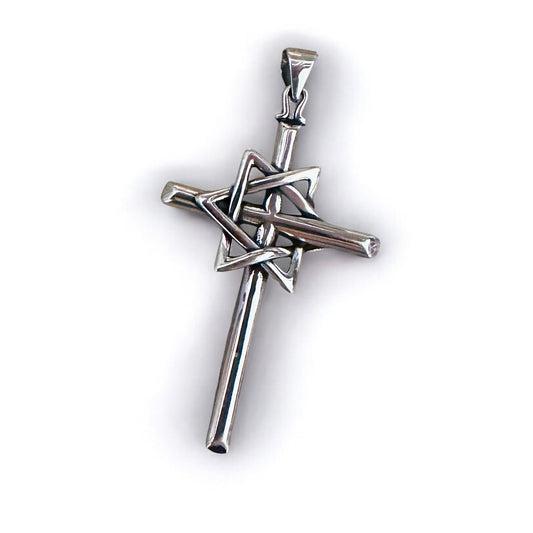 Sterling Silver Large Star of David Cross Pendant