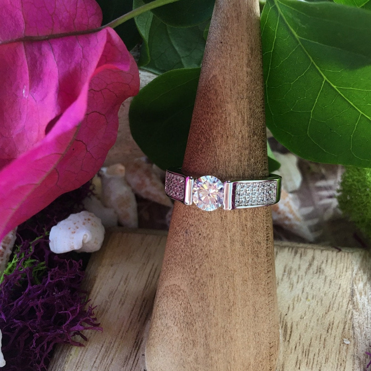 Sterling Silver Clear Round Engagement Ring 6,7,8