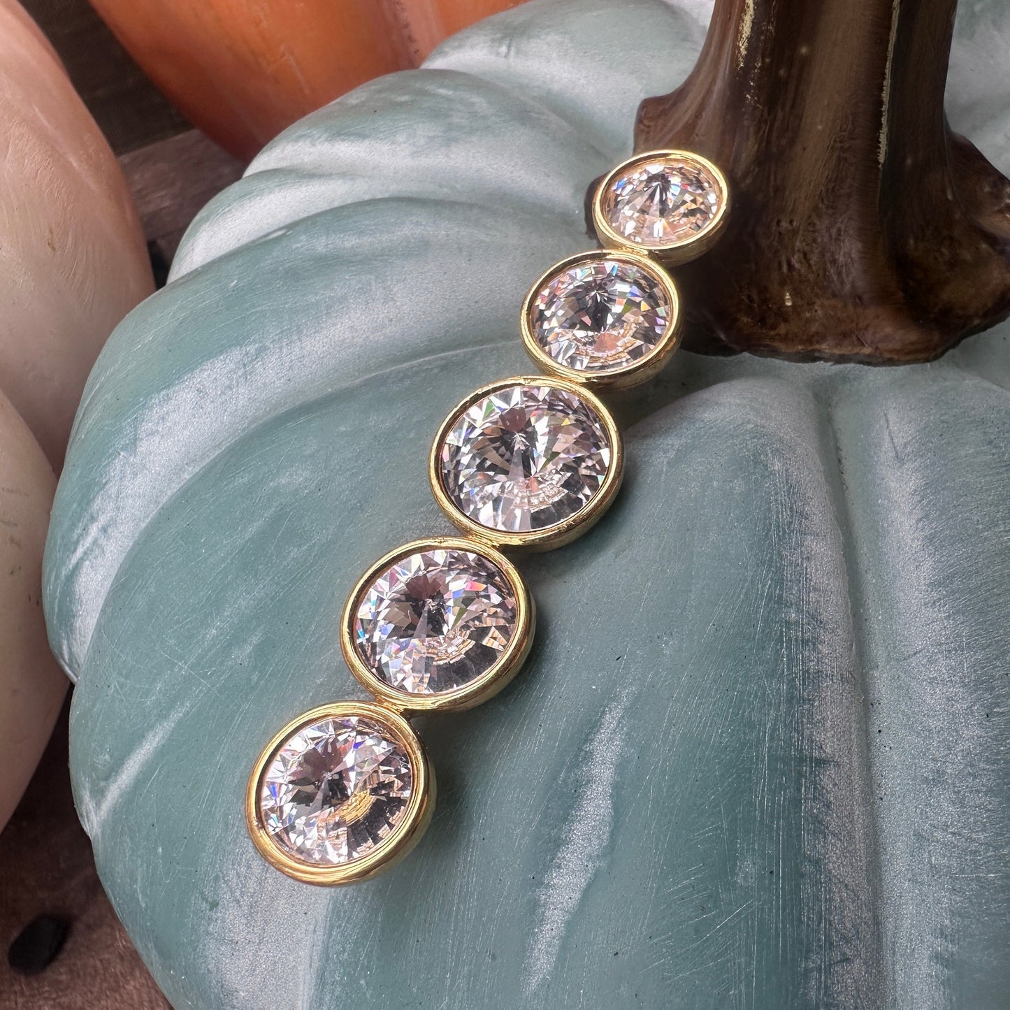 Vintage Large Rivoli Headlight Rhinestone Bar Brooch-Clear Crystal Estate Piece