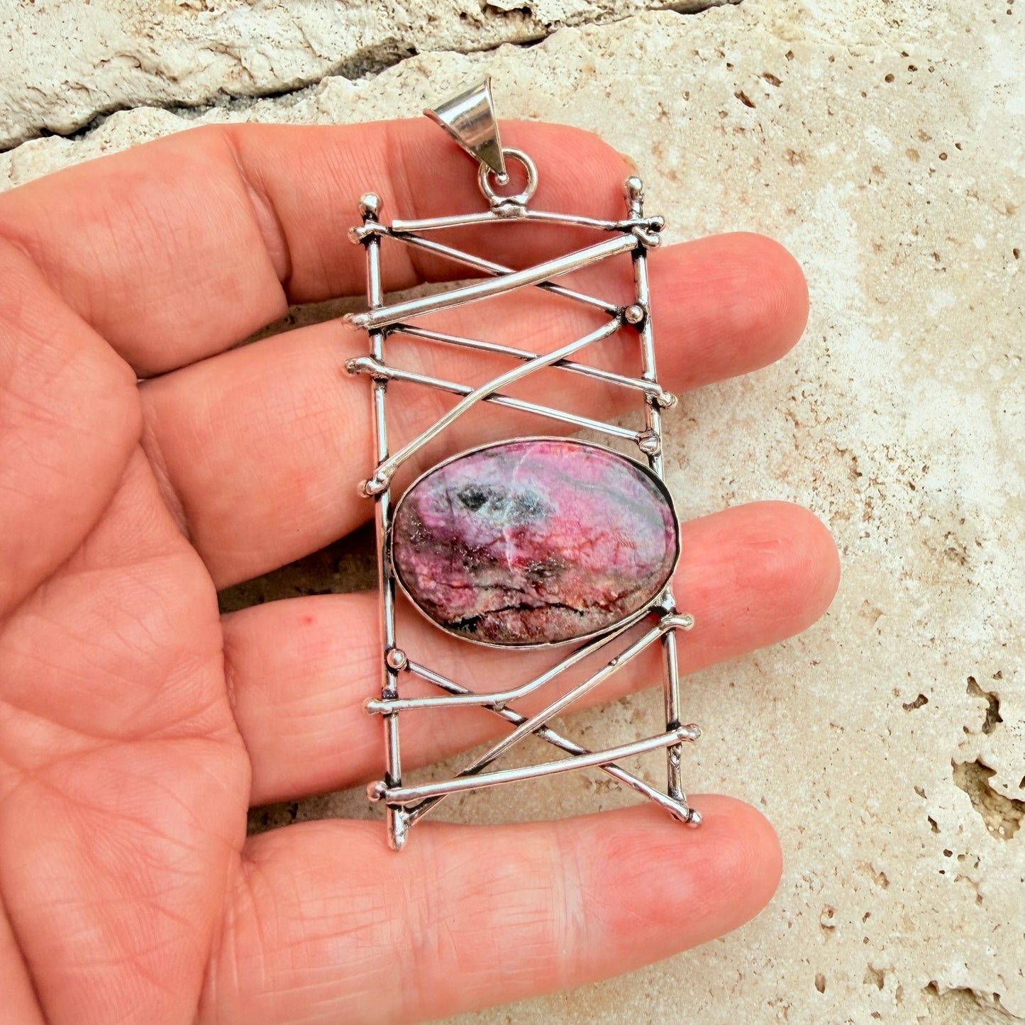 Cobalt Calcite Abstract Pendant 925 Silver Overlay Boho Statement