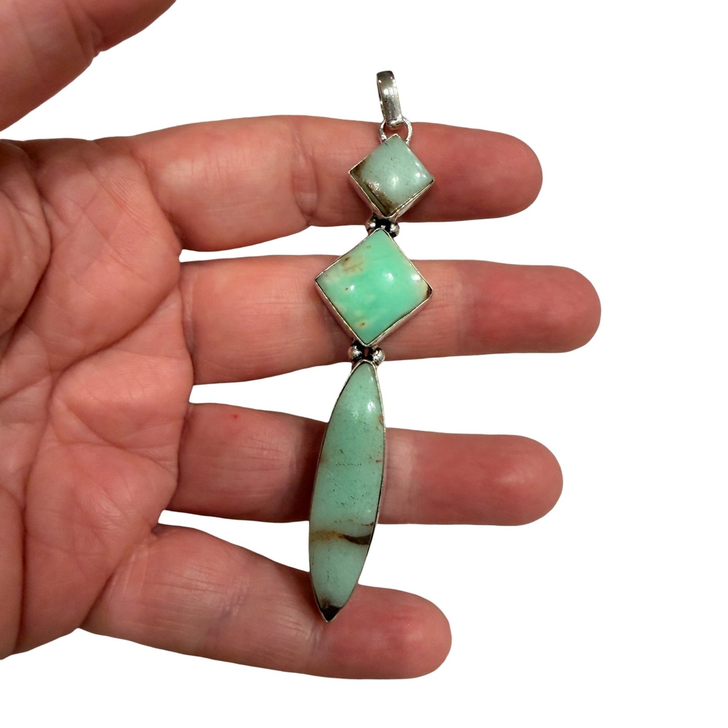 Chrysoprase Geometric Pendant 925 Silver Overlay