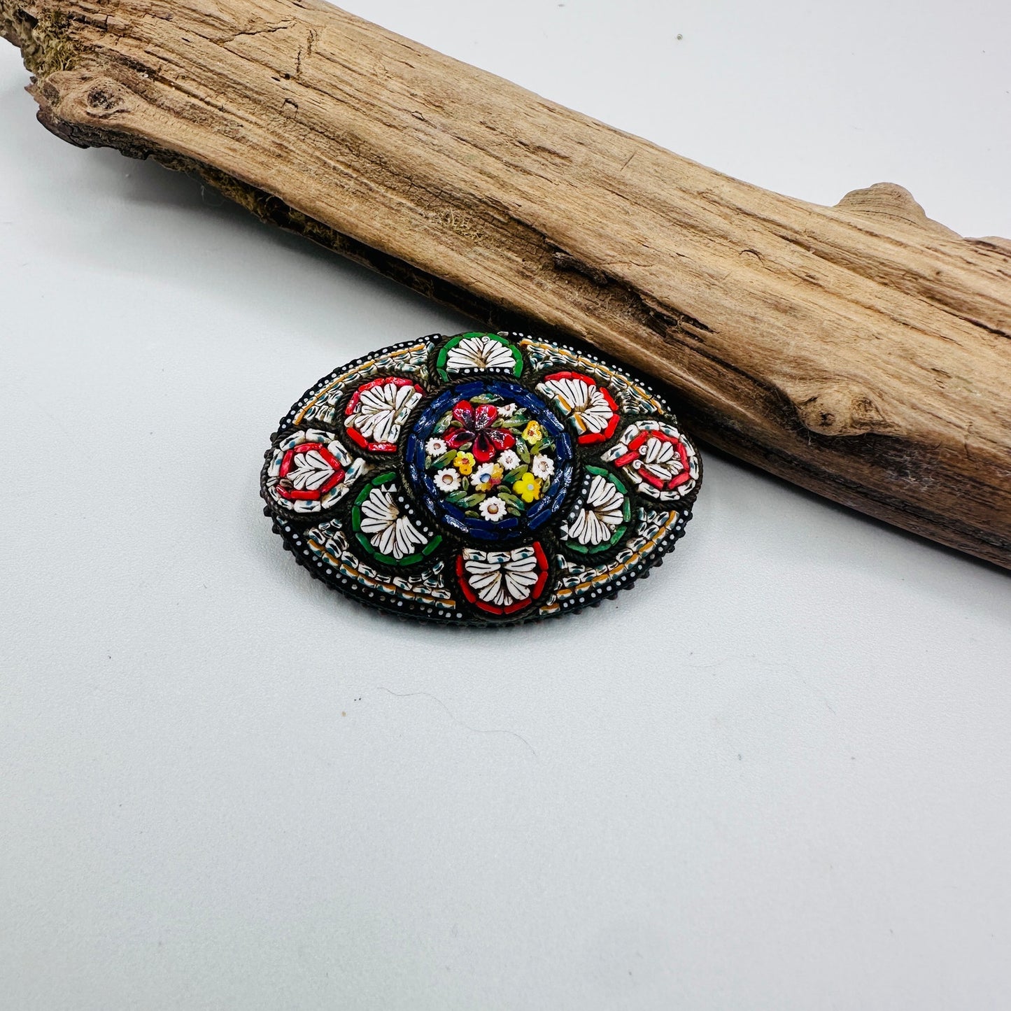 Vintage Italian Micro Mosaic Floral Brooch