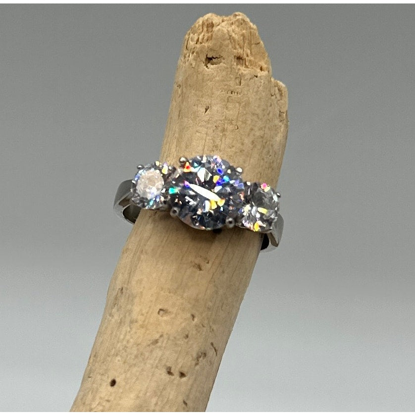 High polished Stainless Steel CZ Ring