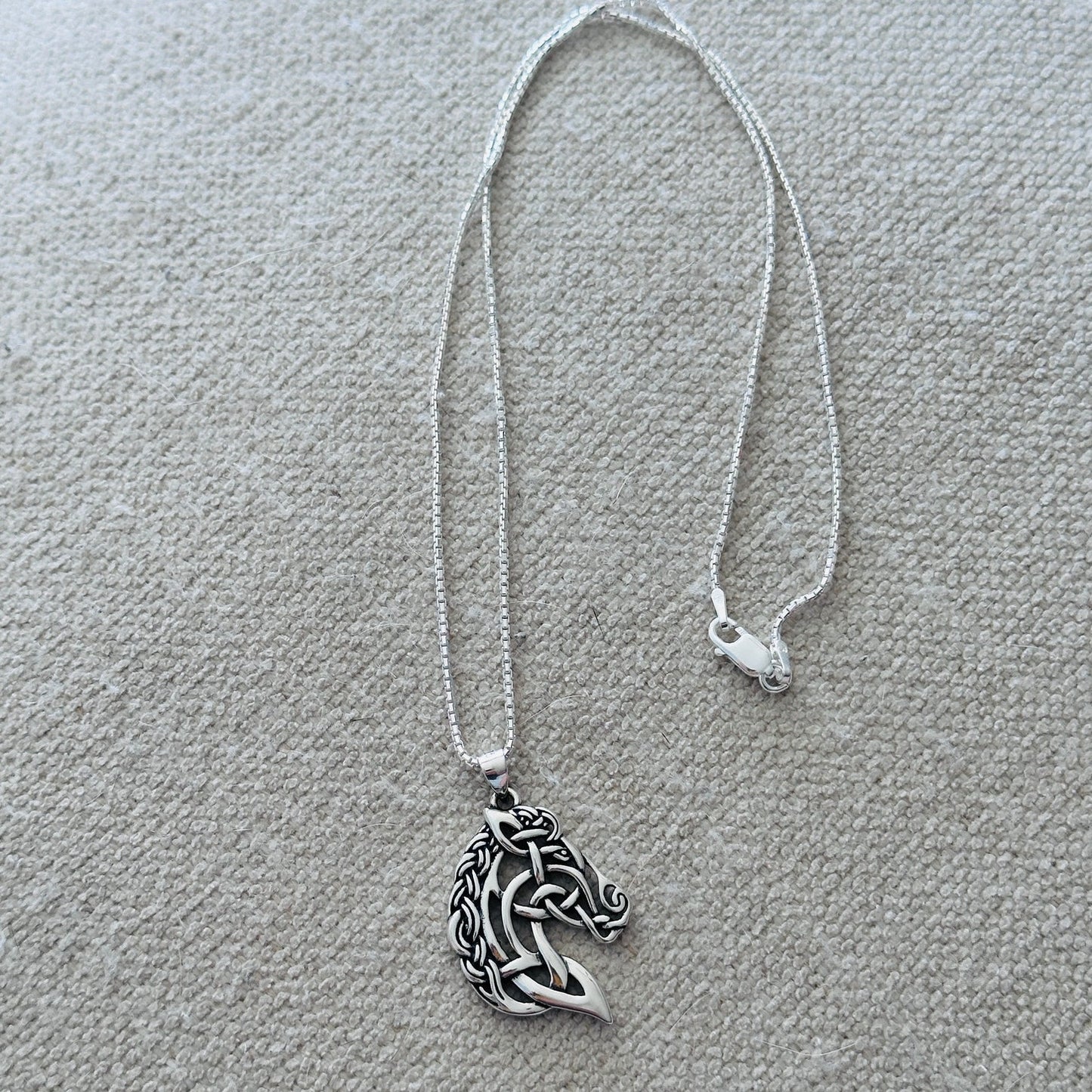 Sterling Silver Celtic Horse Pendant Necklace-18" Box Chain