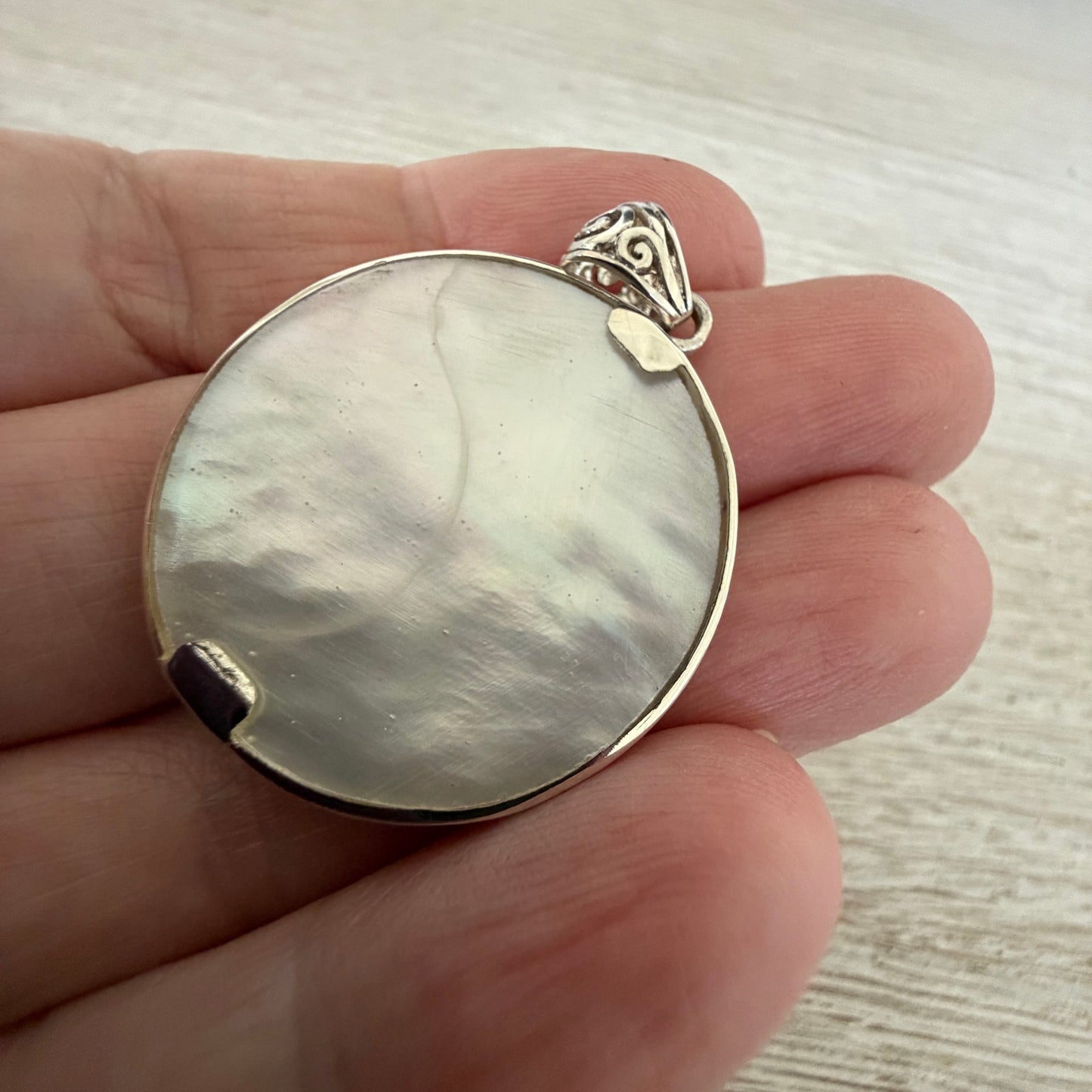 Sterling Silver Lotus Medallion Pendant- Mother of Pearl Shell