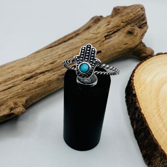 Hamsa Turquoise and Sterling Silver Ring