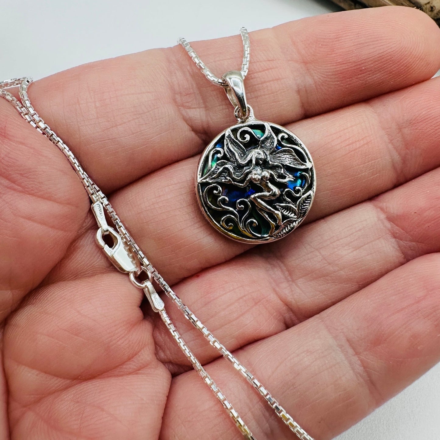 Sterling Silver Fairy Abalone Shell Medallion Necklace