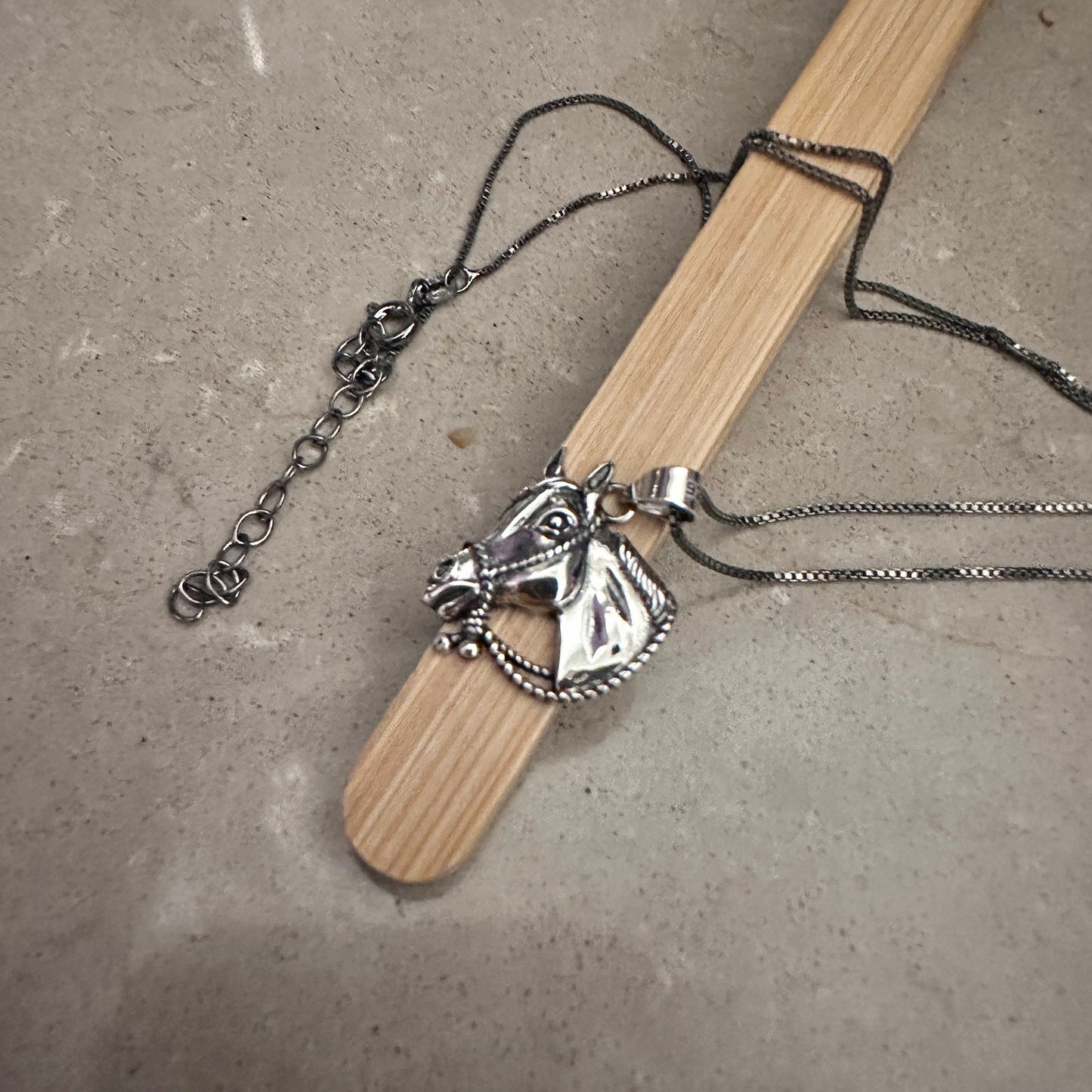 Sterling Silver Horse Head Pendant Necklace-Black Rhodium Plated Chain