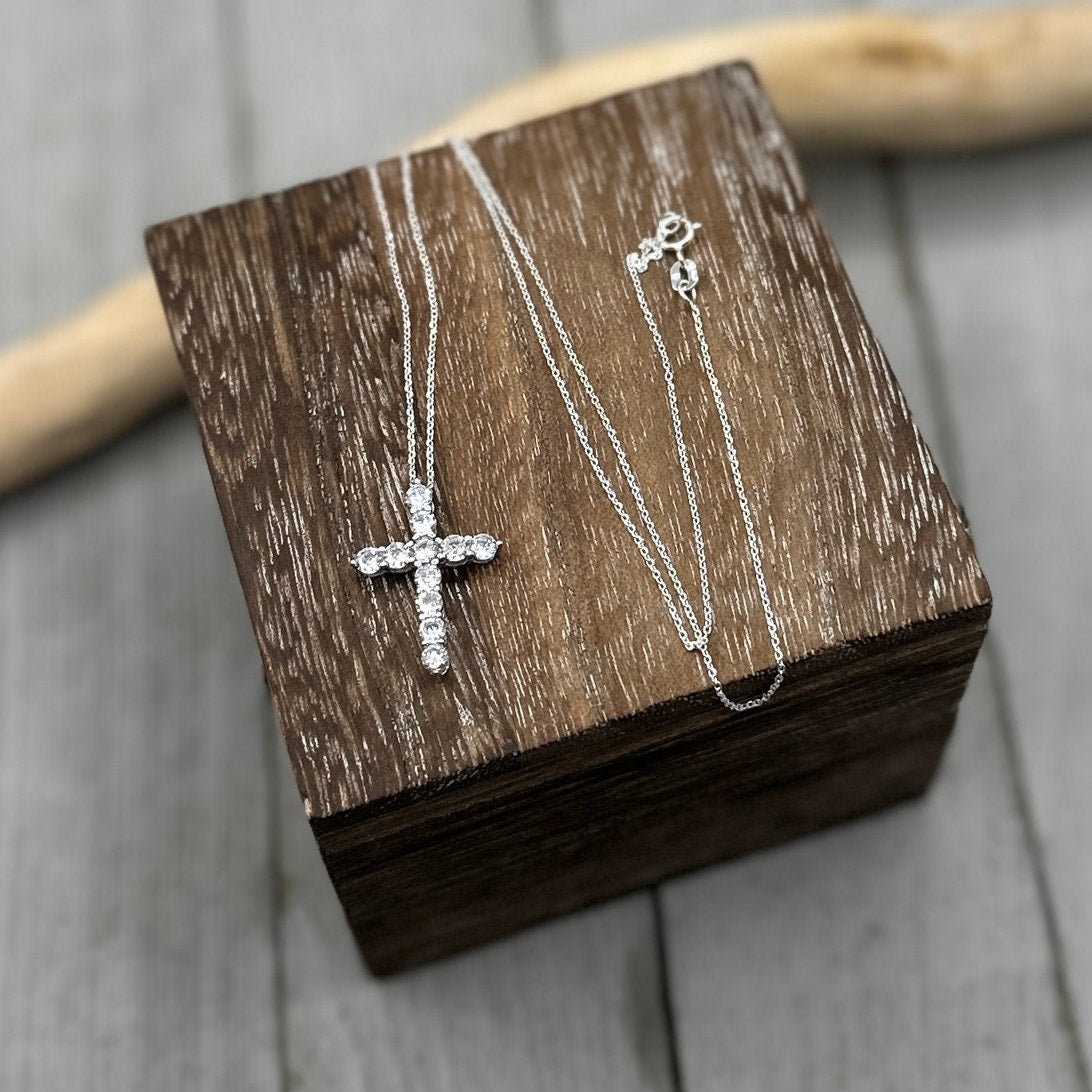 Sterling Silver CZ Cross Necklace
