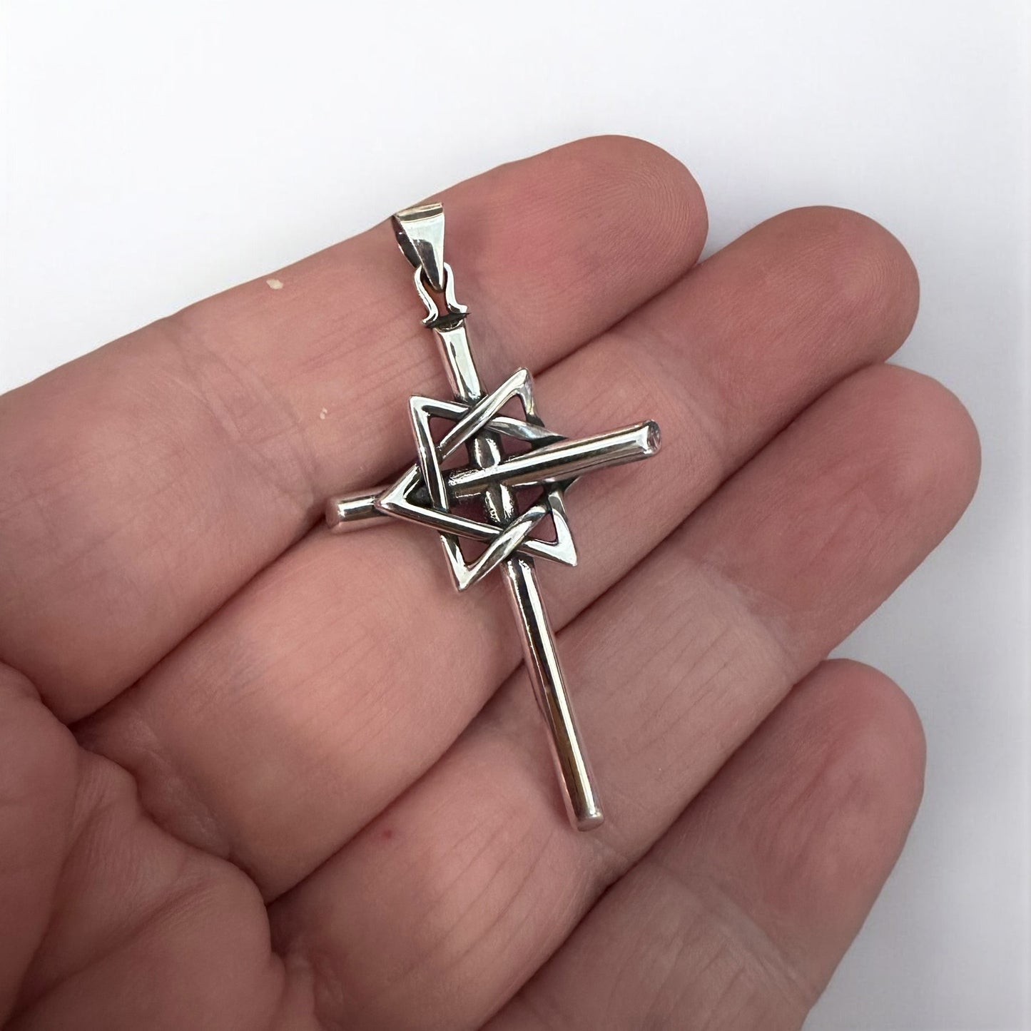 Sterling Silver Large Star of David Cross Pendant