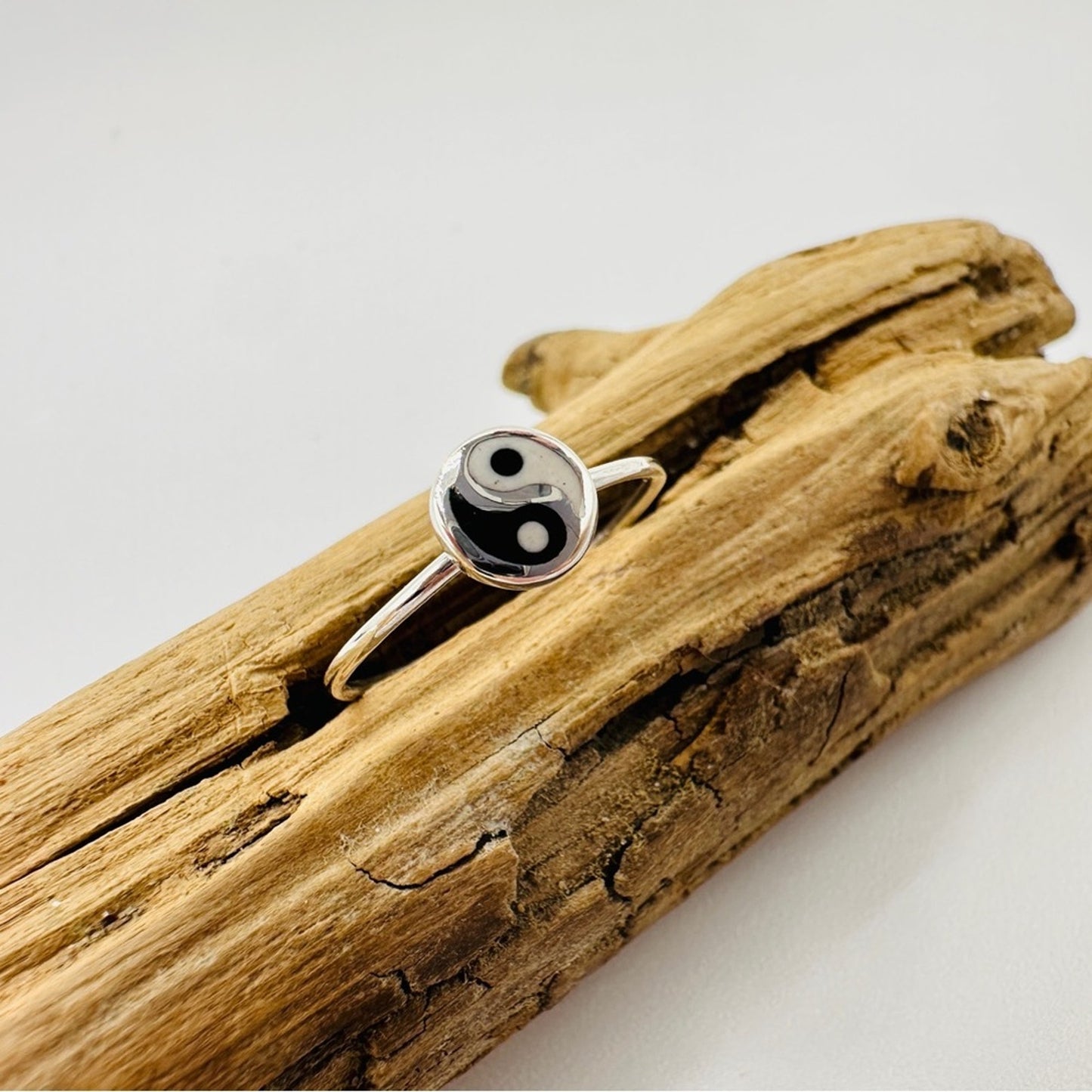 Sterling Silver Yin and Yang Minimalist Stone Ring, Yoga Ring, Boho Ring