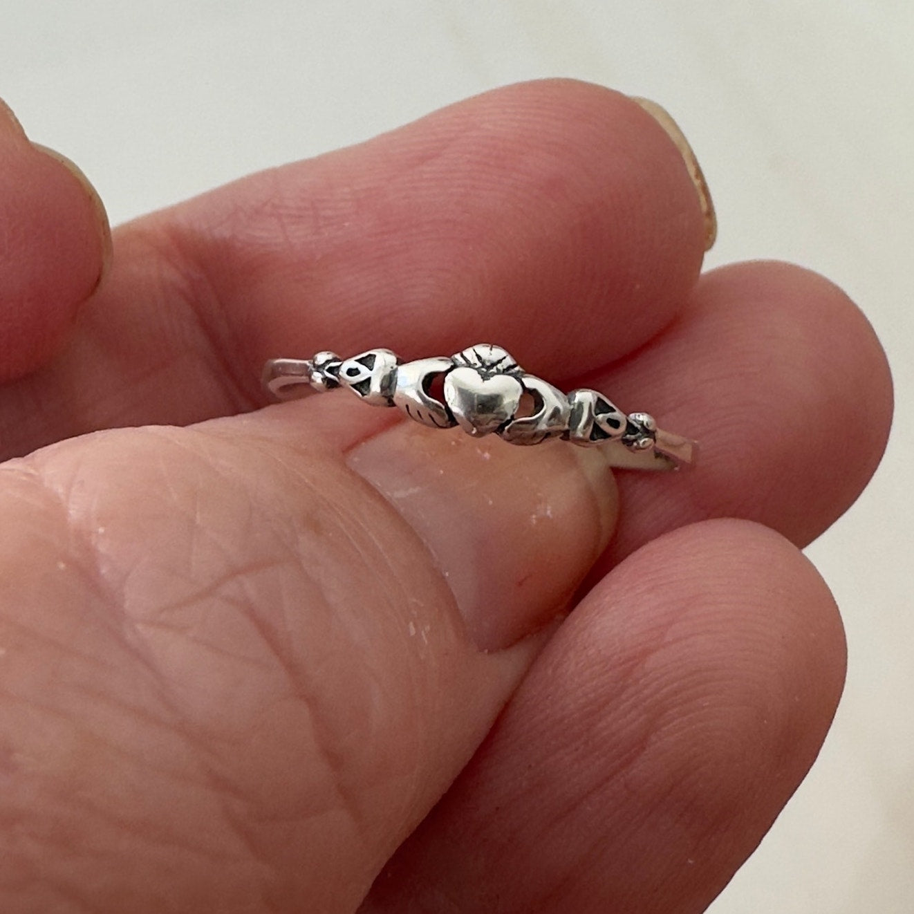 Sterling Silver Claddagh Dainty Ring, Irish Ring, Friendship Ring