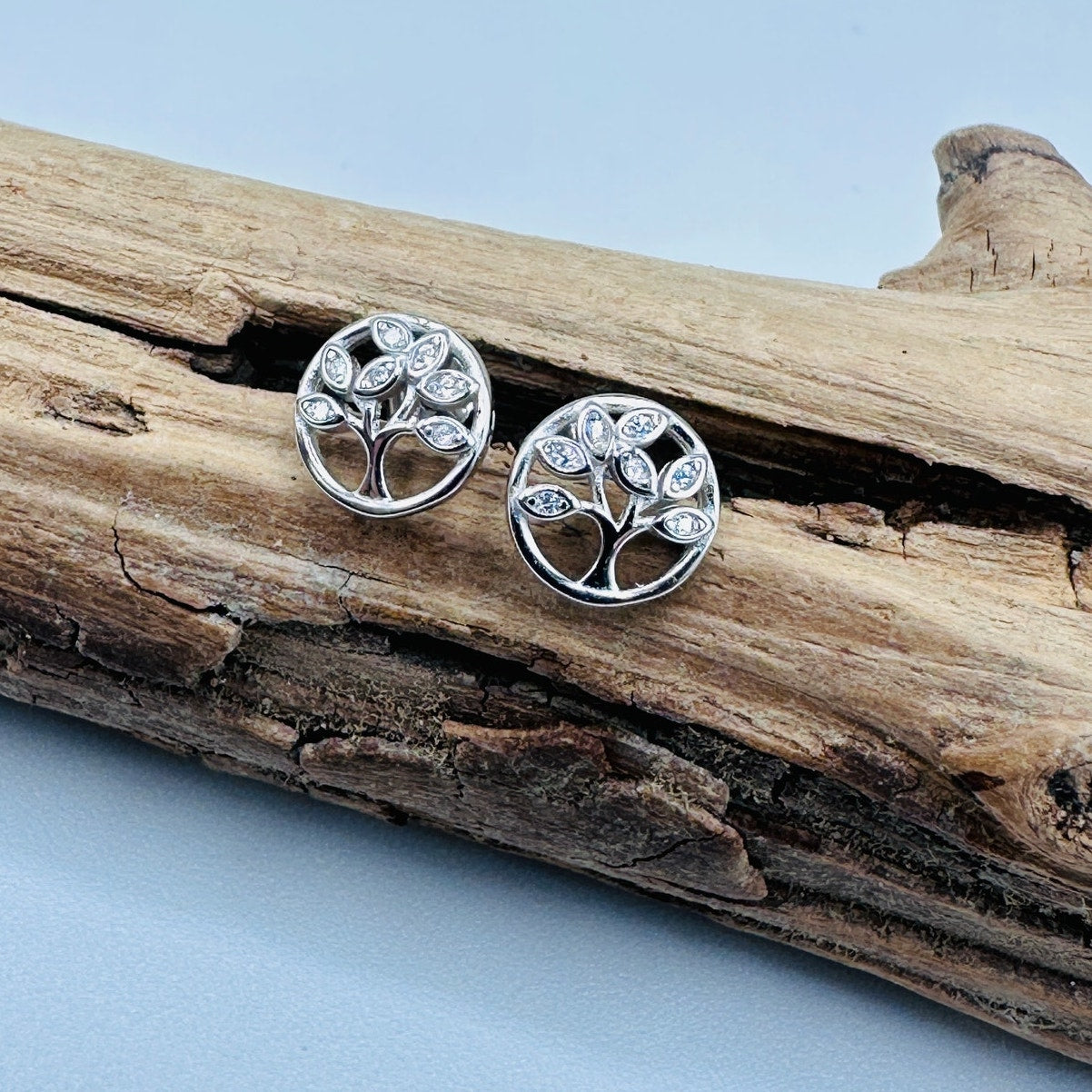 Tree Of Life Sterling Silver CZ Stud Earrings