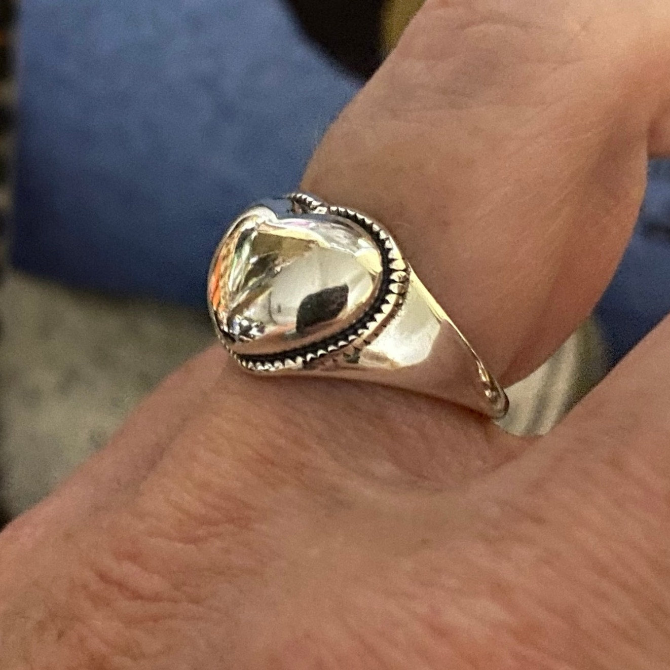 925 Sterling Silver Puff Heart Ring-Adjustable