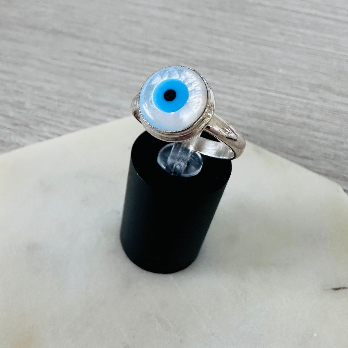 Evil Eye Composite Shell And Turquoise Sterling Silver Ring