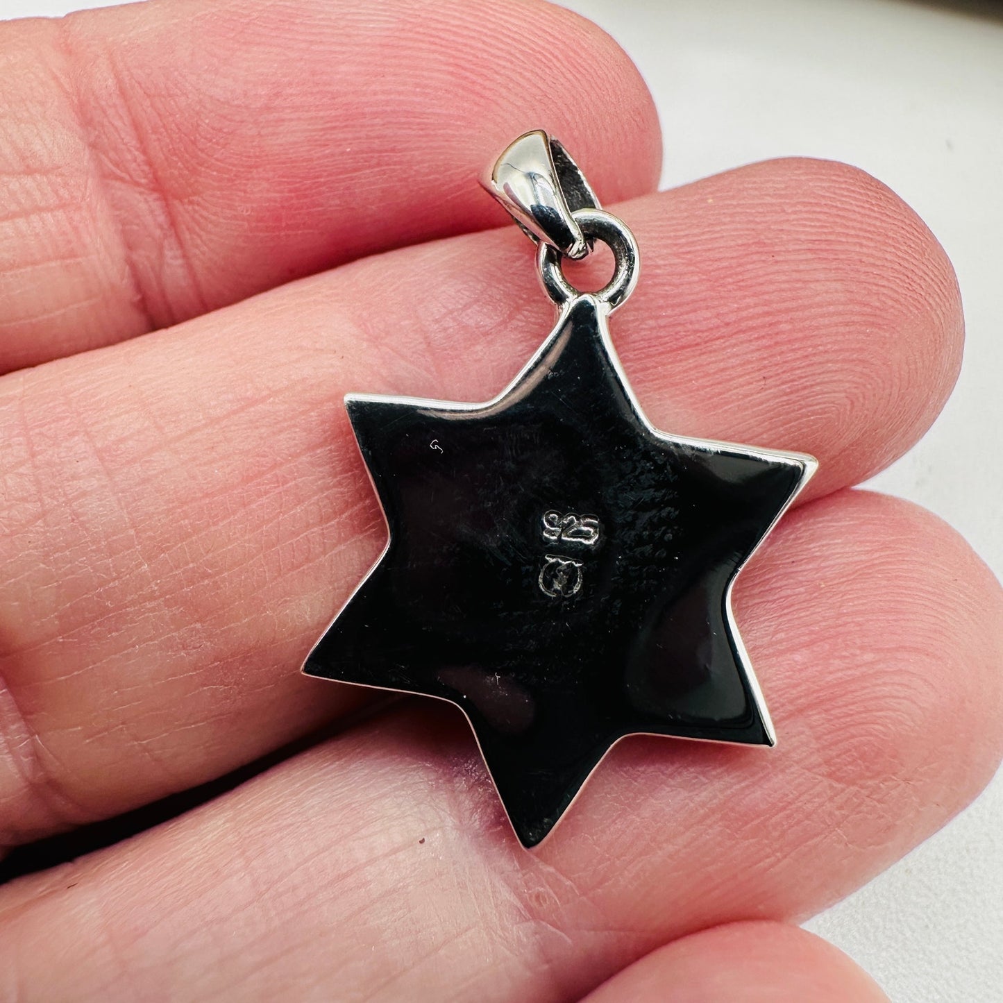 Sterling Silver Mosaic Lab Opal Star of David Pendant, Jewish Star