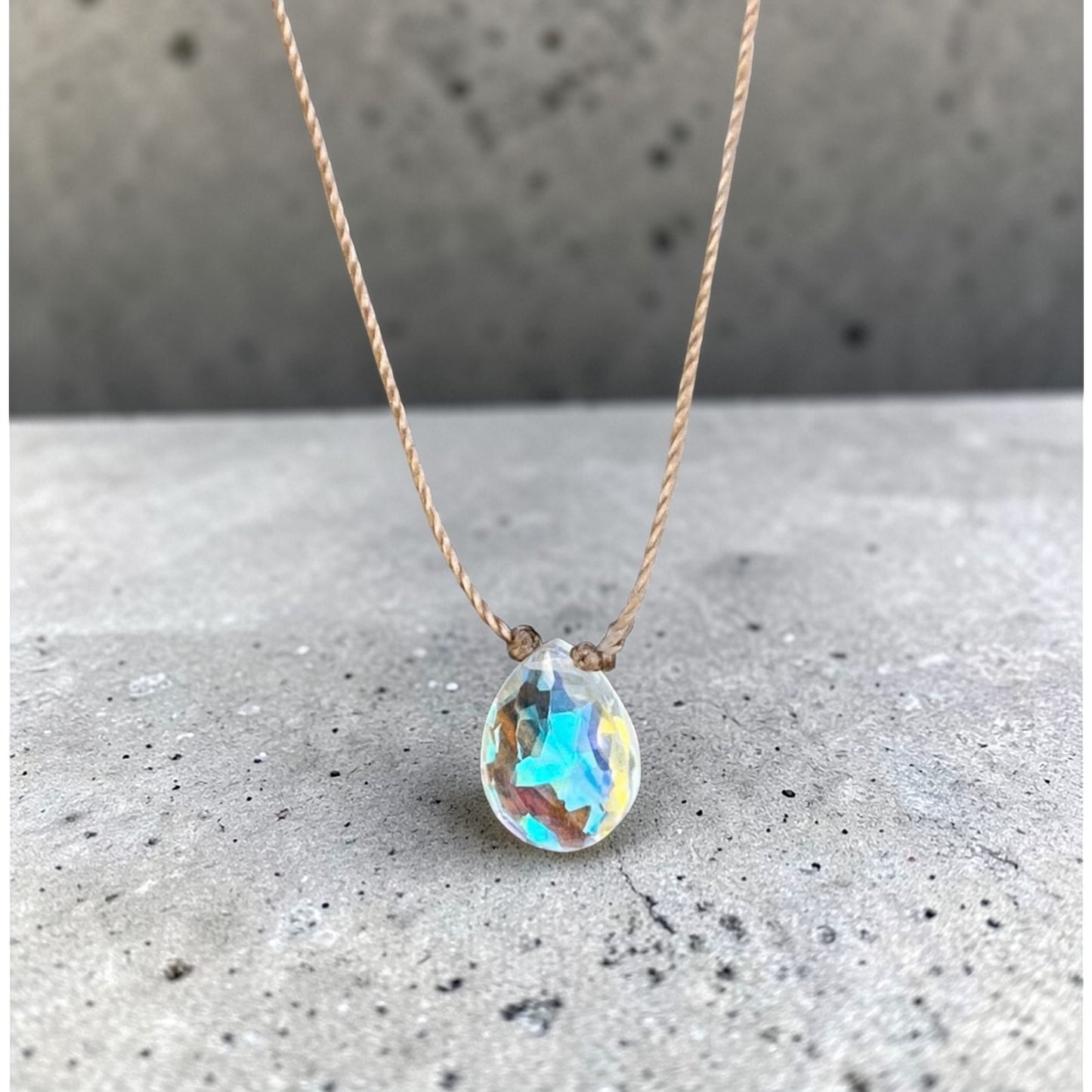 Hydroquartz Mystic Rainbow Faceted Teardrop Cord Necklace