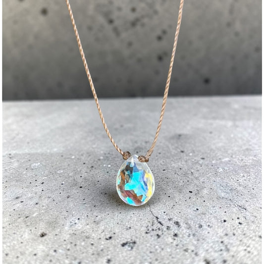 Hydroquartz Mystic Rainbow Faceted Teardrop Cord Necklace