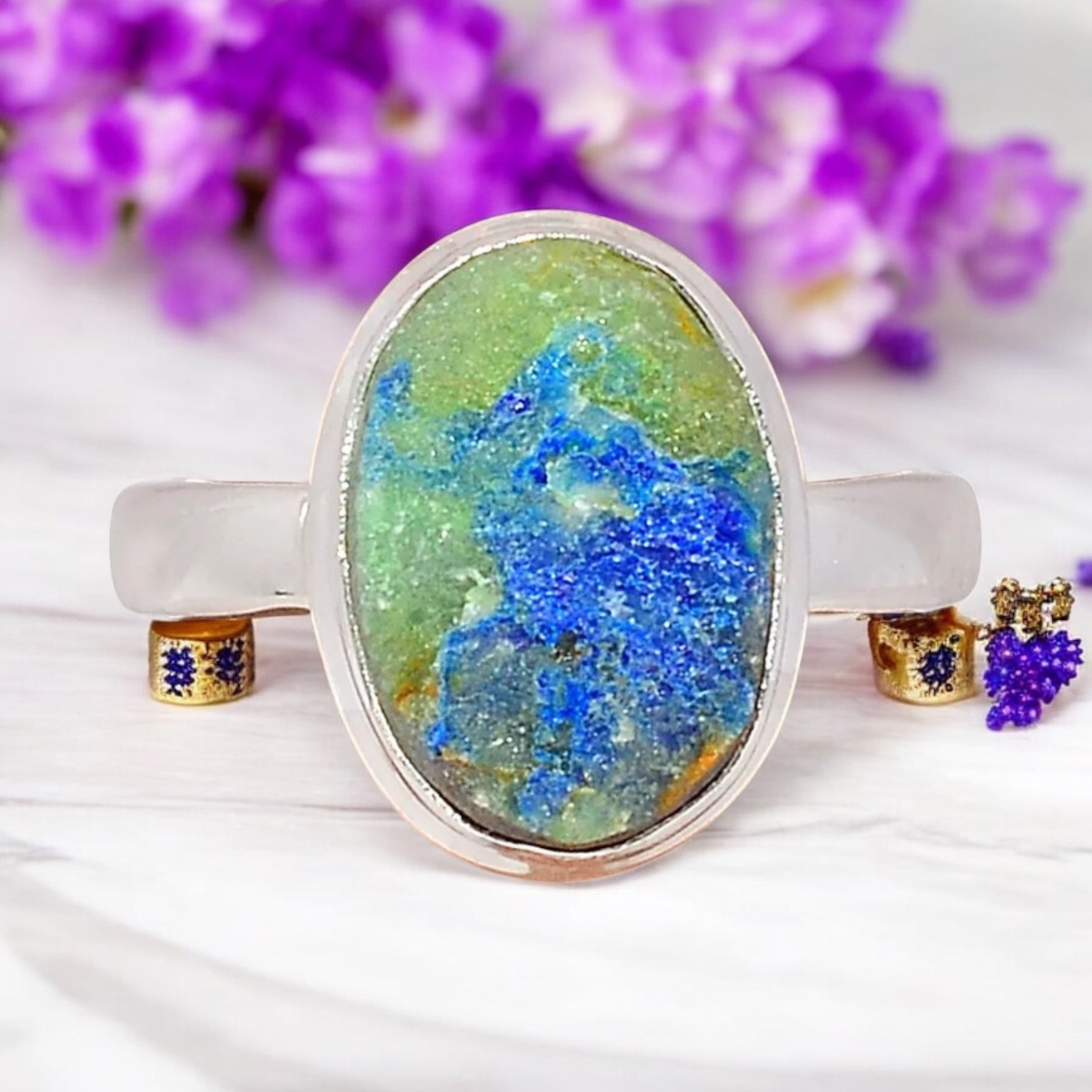 Azurite Rough 925 Sterling Silver Ring Size 7.5
