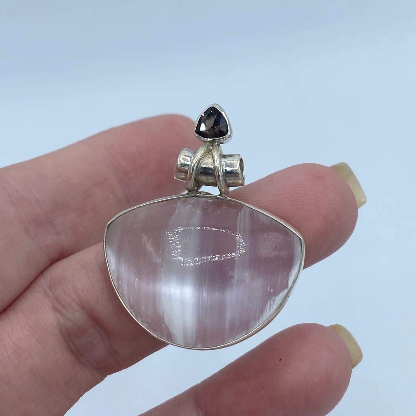 Selenite Amethyst Pendant 925 Sterling Silver