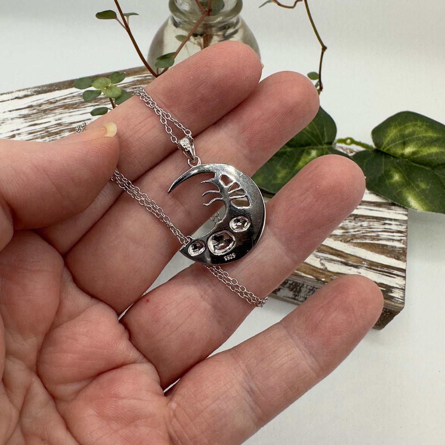 Sterling Silver Moon, Pumpkin, Bats Halloween Pendant Necklace