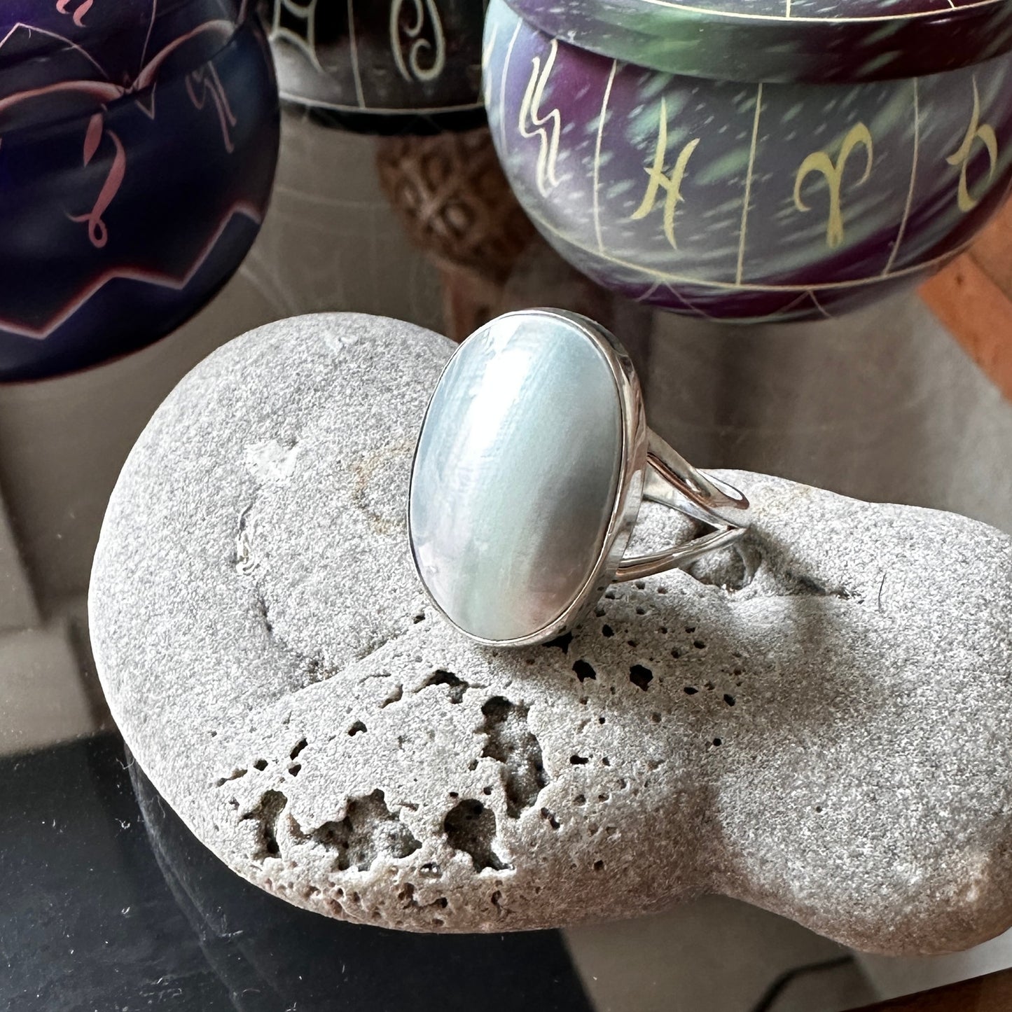 Natural Nautilus Sea Shell Sterling Silver Ring Size 10.5