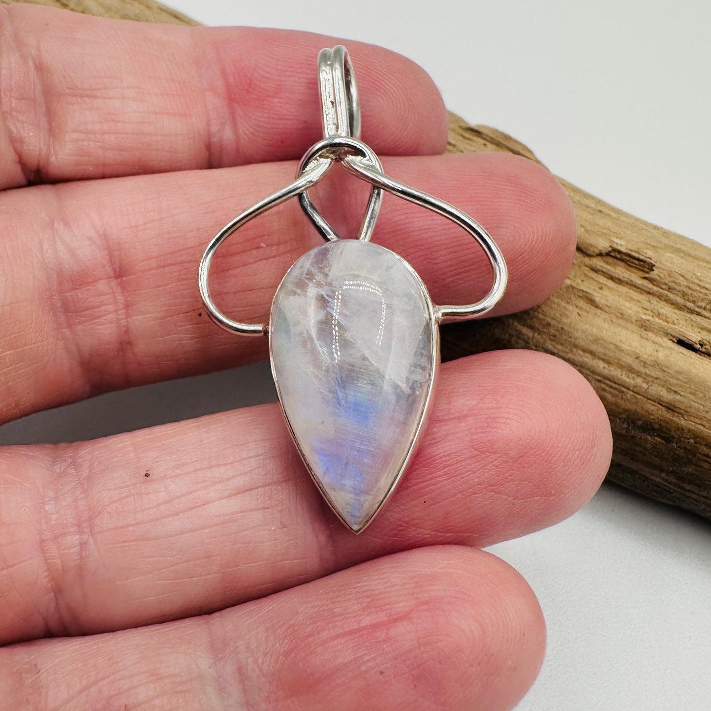 Natural Moonstone Sterling Silver Boho Pendant – 925 Stamped Teardrop Gemstone Jewelry