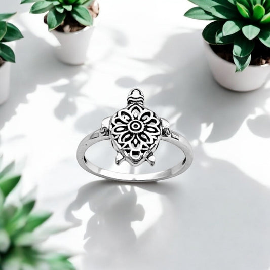 Sterling Silver Mandala Turtle Ring, Sea Animals, Spiritual, Turtles
