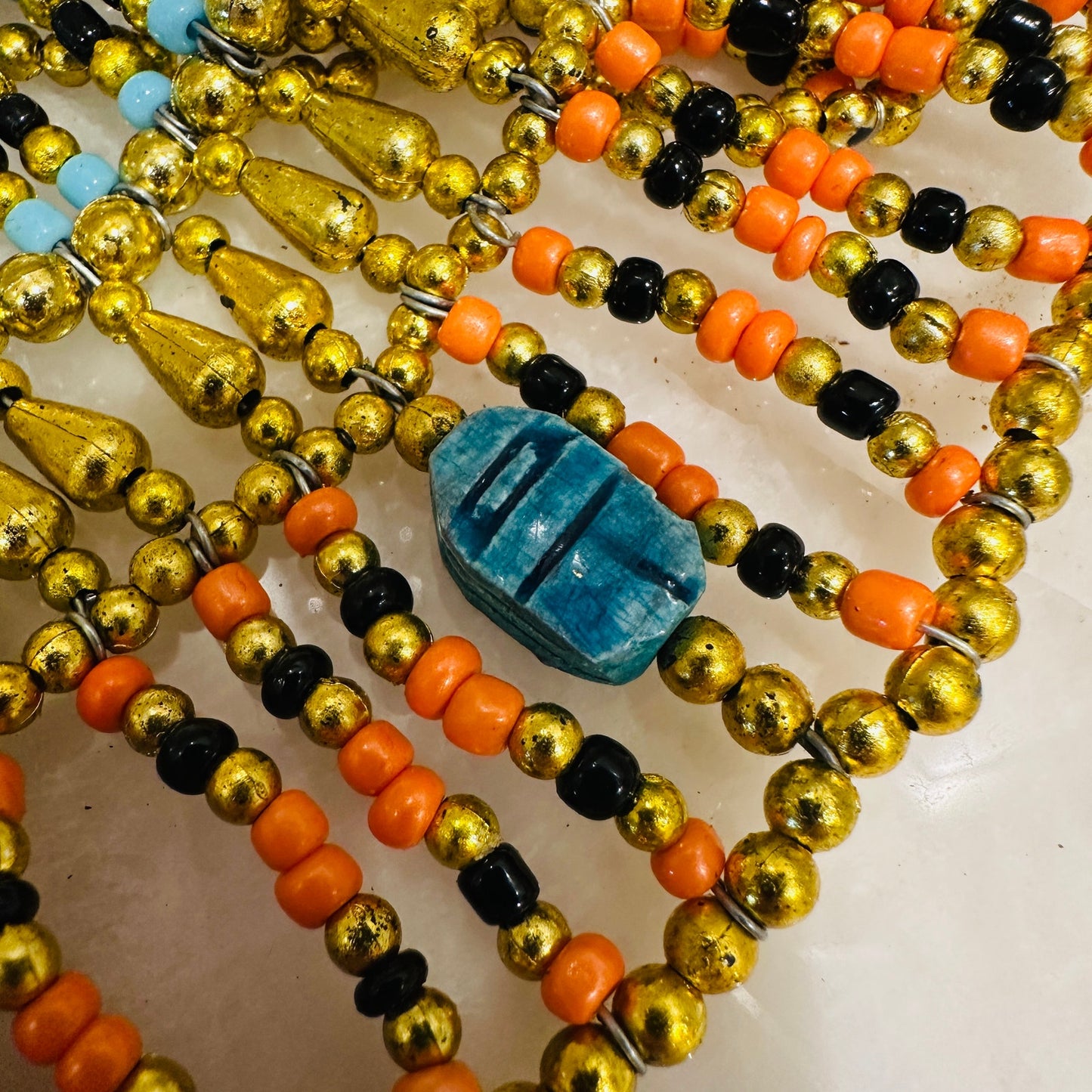 Egyptian Beaded Necklace Collar With Blue Scarabs, Cleopatra