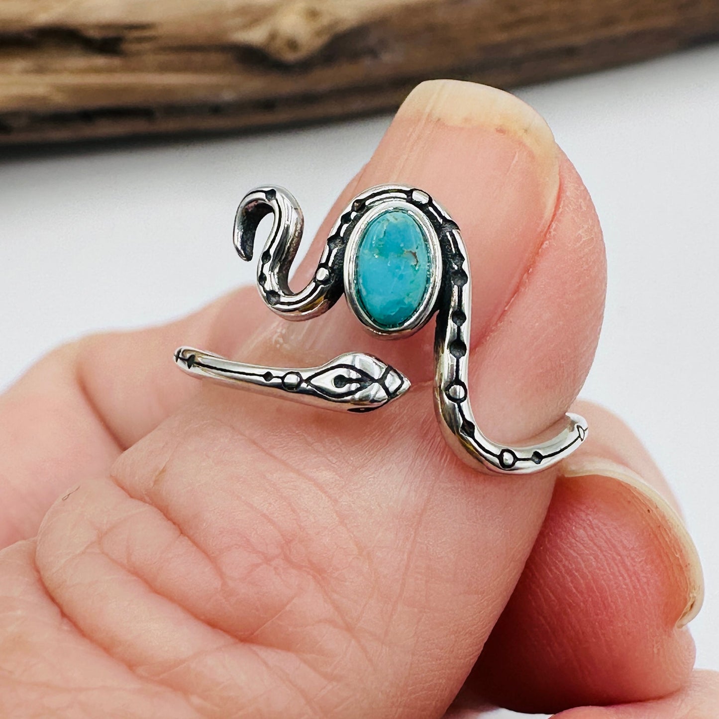 Snake Turquoise Sterling Silver Ring, Boho Ring, Gemstone Ring