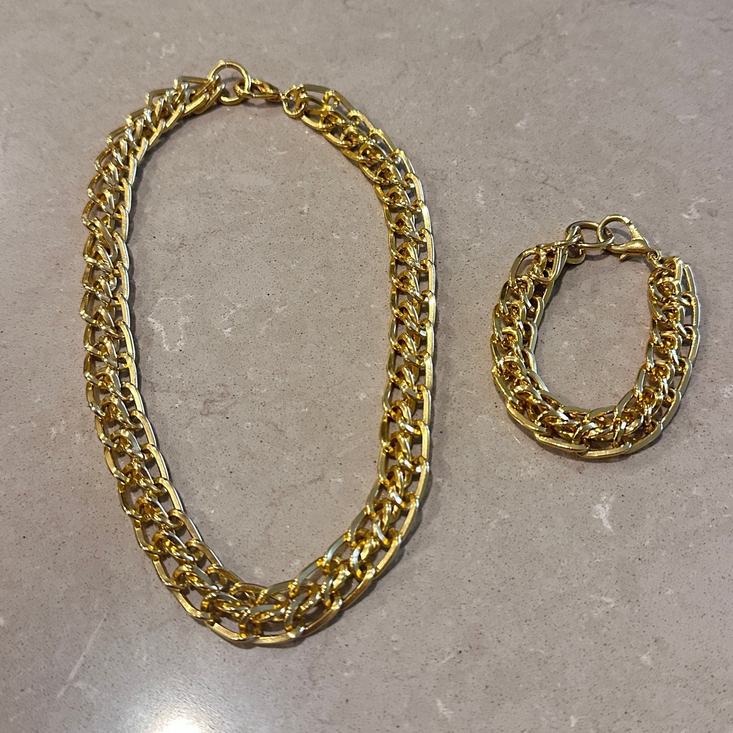 Chunky Gold-Tone Chain Link Necklace & Bracelet Set