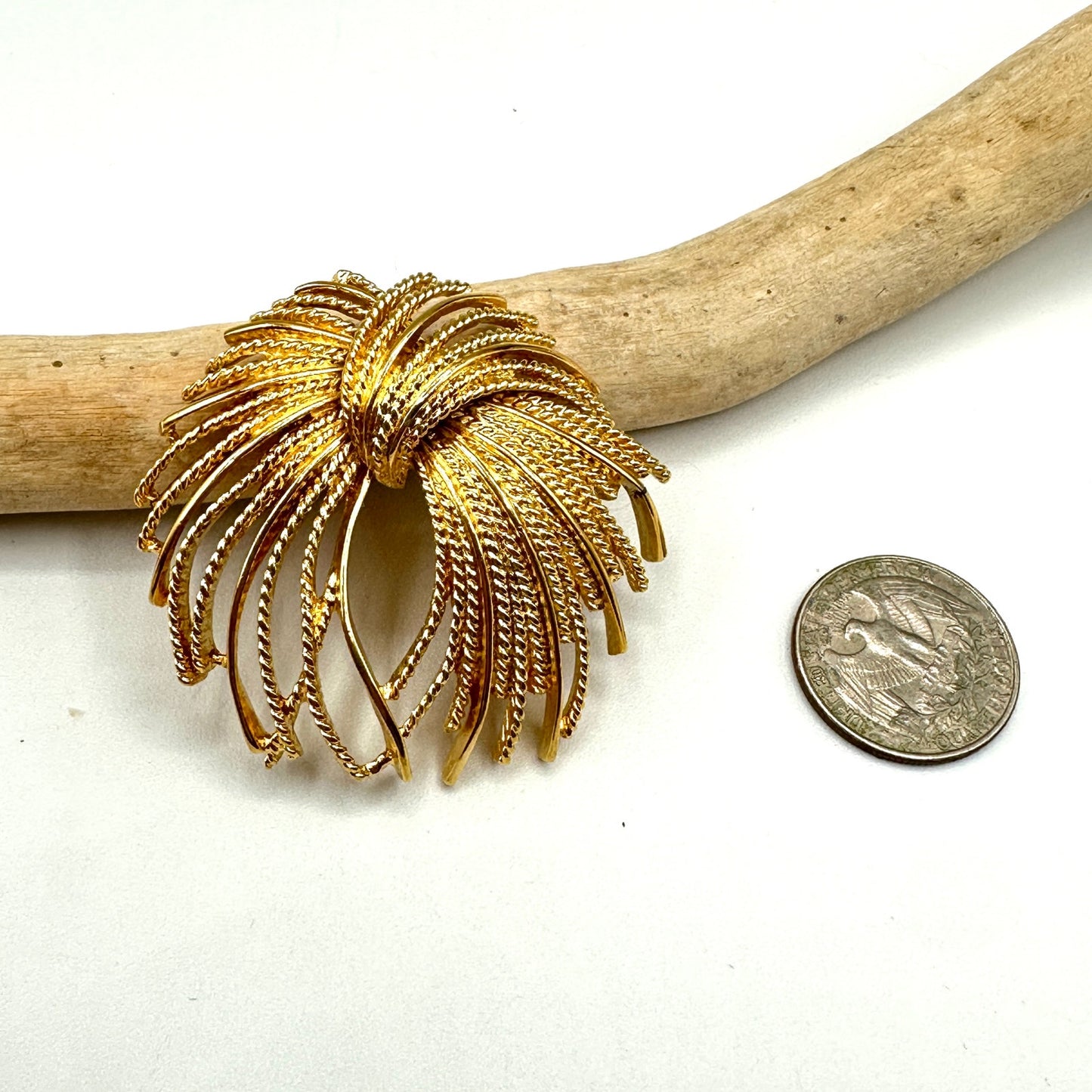 Signed Monet Mirador Brooch Vintage Gold Tone Statement 1960's
