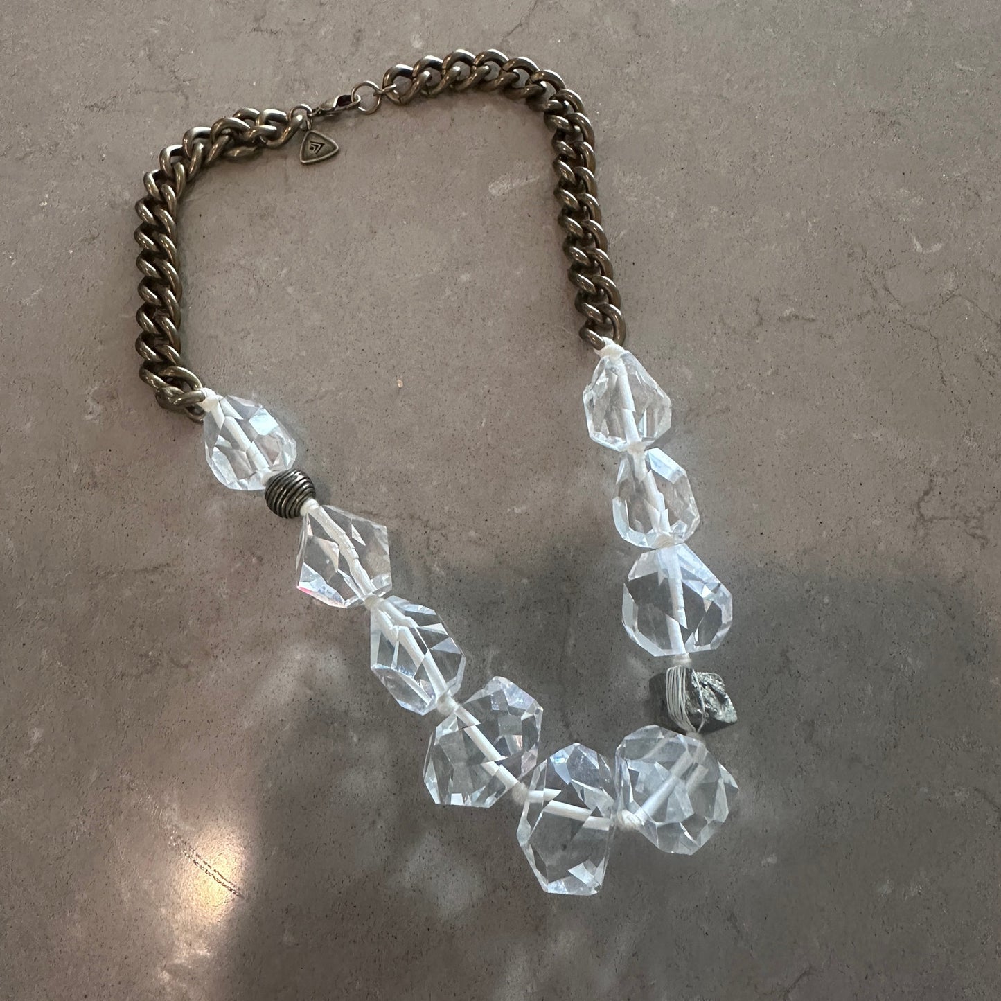 Silpada Crystal Bead Brass Chain Statement Necklace with Pyrite