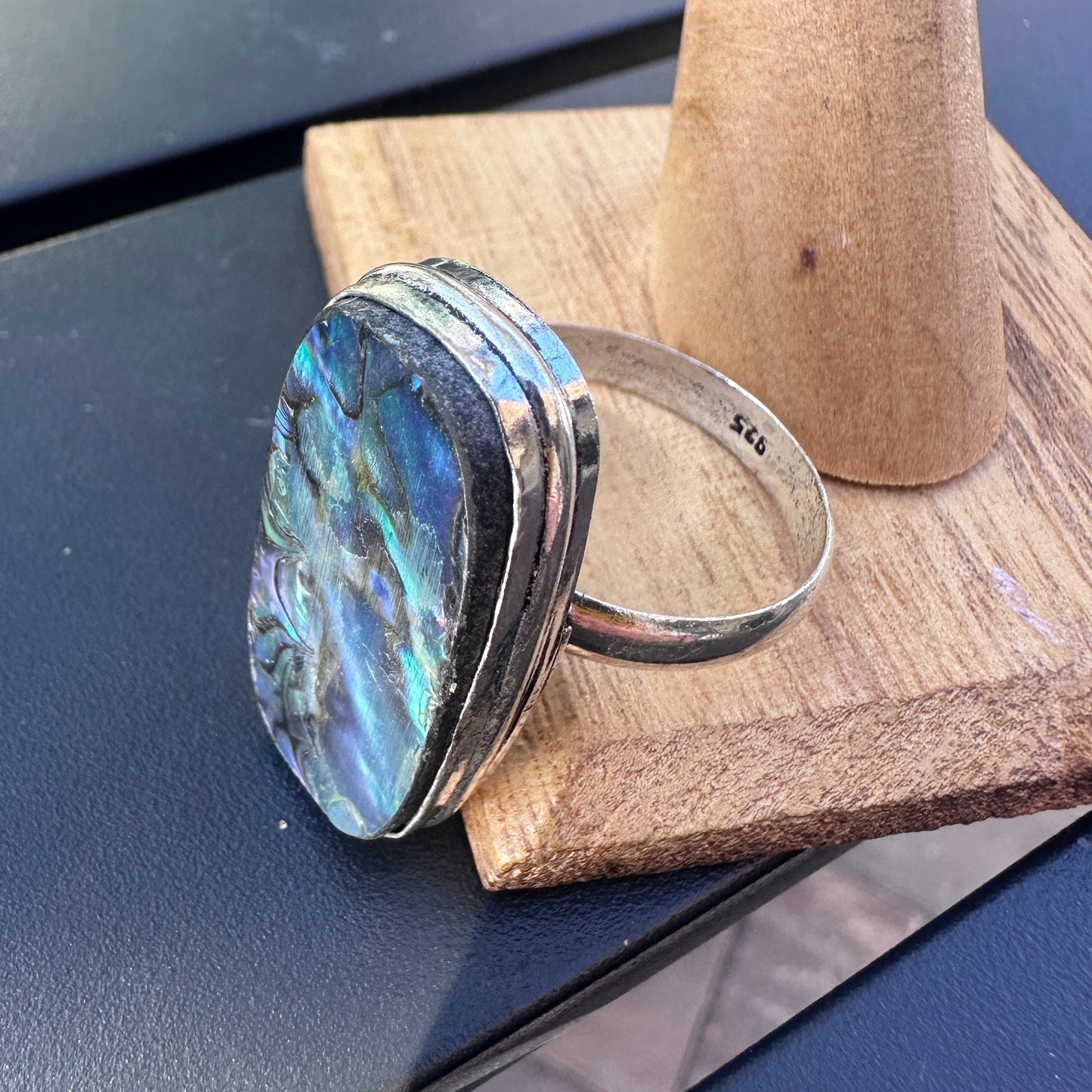 Abalone Shell Sterling Silver Plated Ring – Size 13 Statement Jewelry