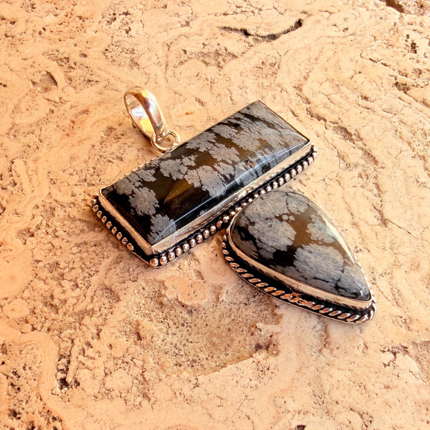 Snowflake Obsidian Statement Pendant 925 Silver Overlay