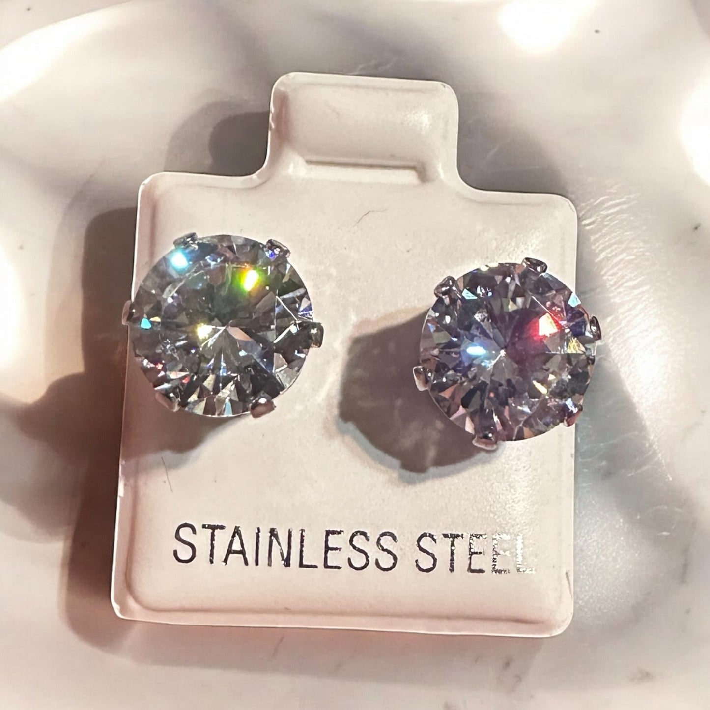 Stainless Steel 9mm Clear CZ Stud Earrings